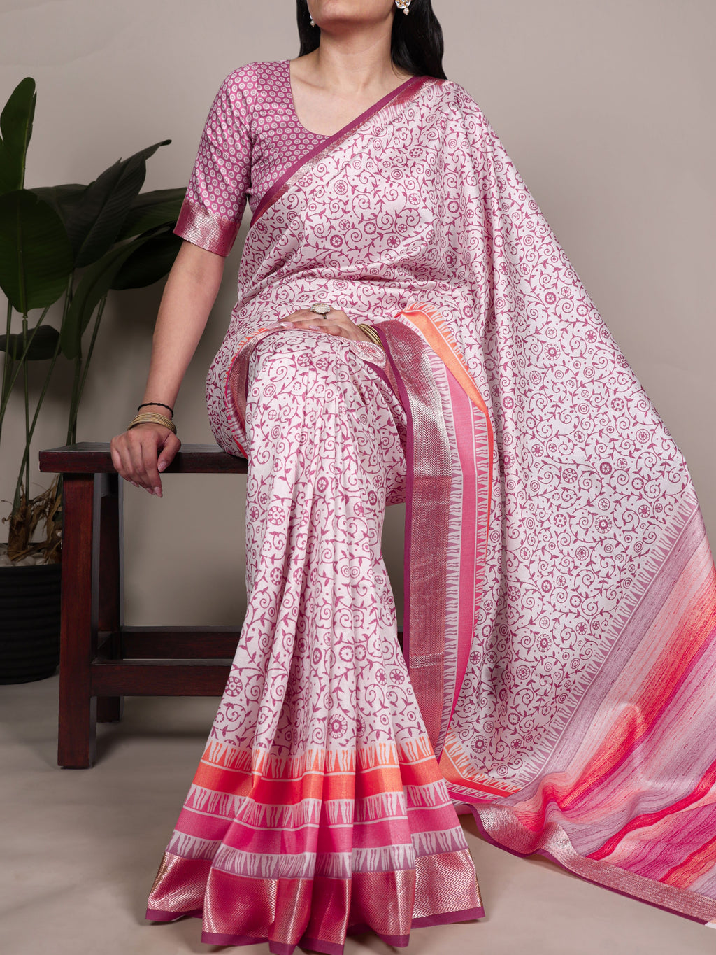 Tussar Silk Printed Saree For Women
