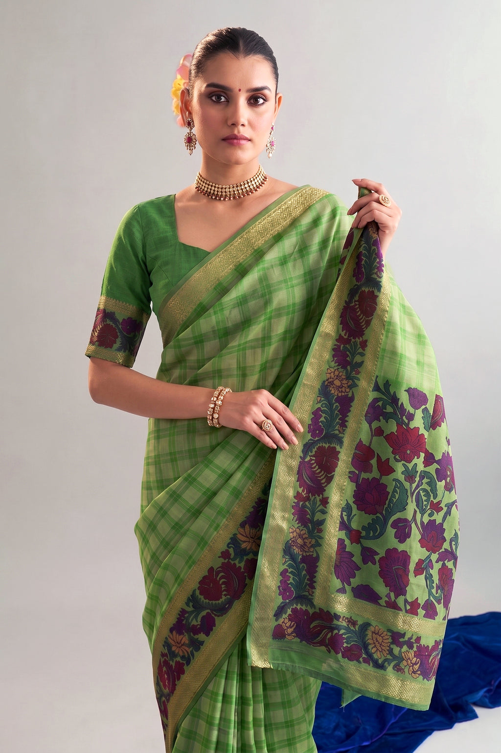 Chanderi Printed Zari Weaving Saree