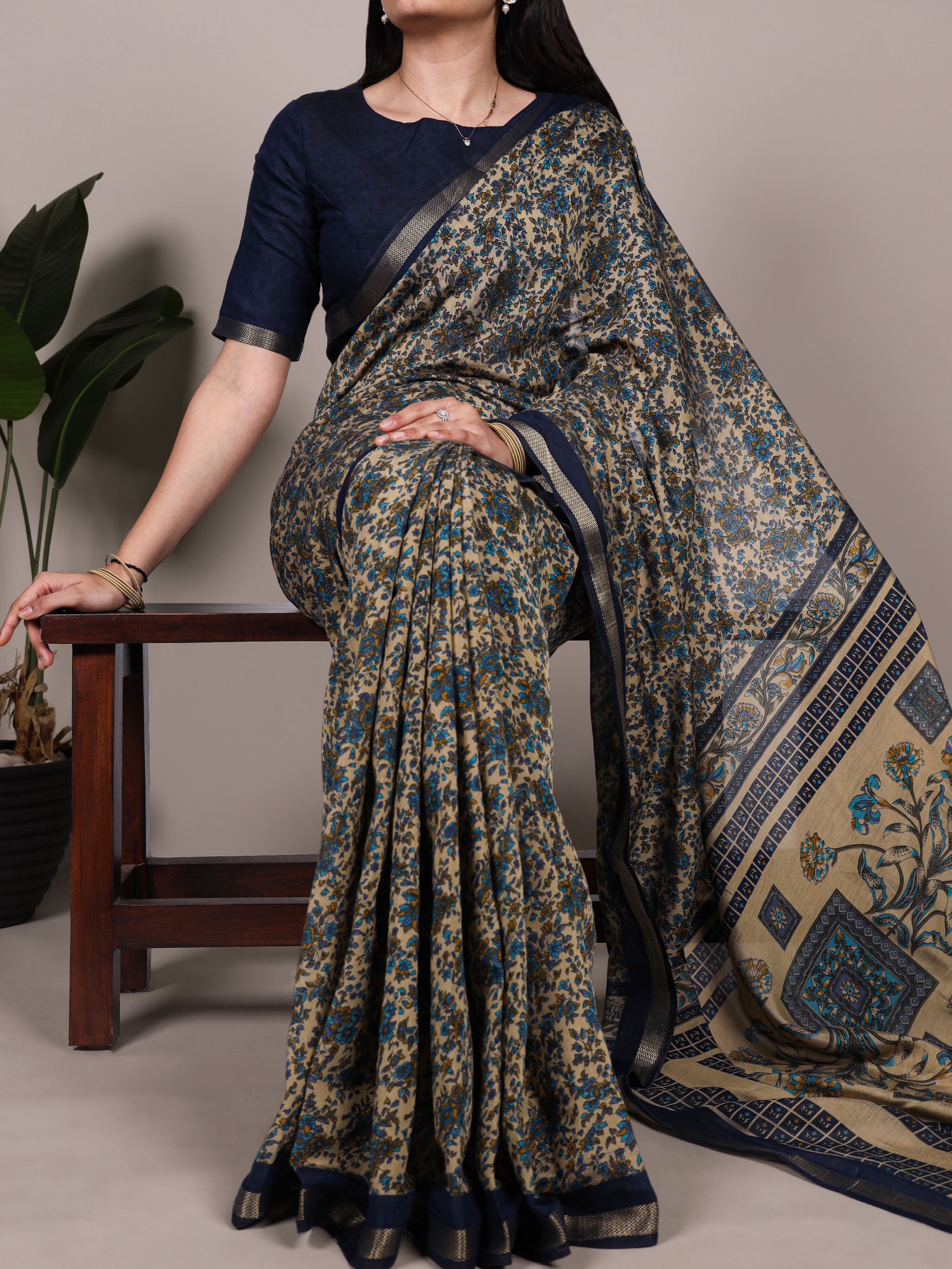 Chanderi Printed Zari Weaving Saree