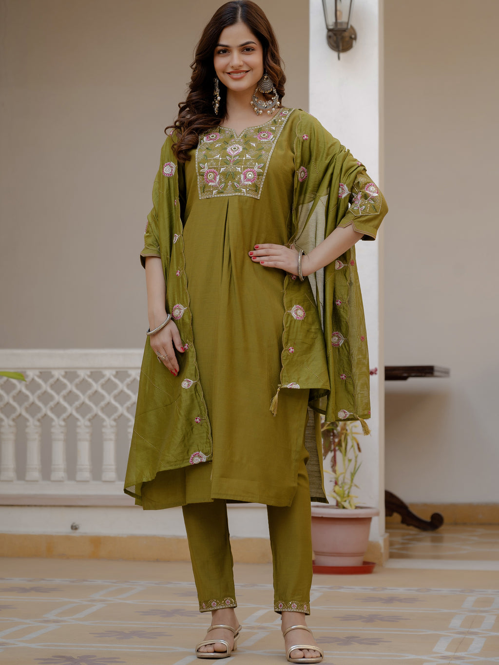 Pure Viscose Multi Embroidered kurti-Pant With Dupatta