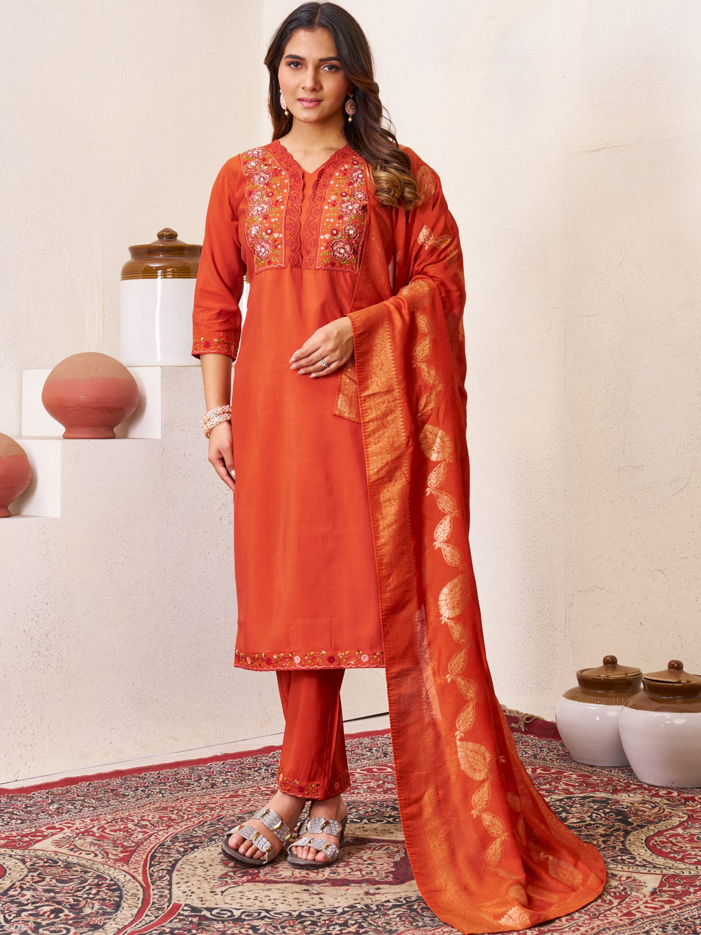 Roman Silk Top Bottom Set For Women