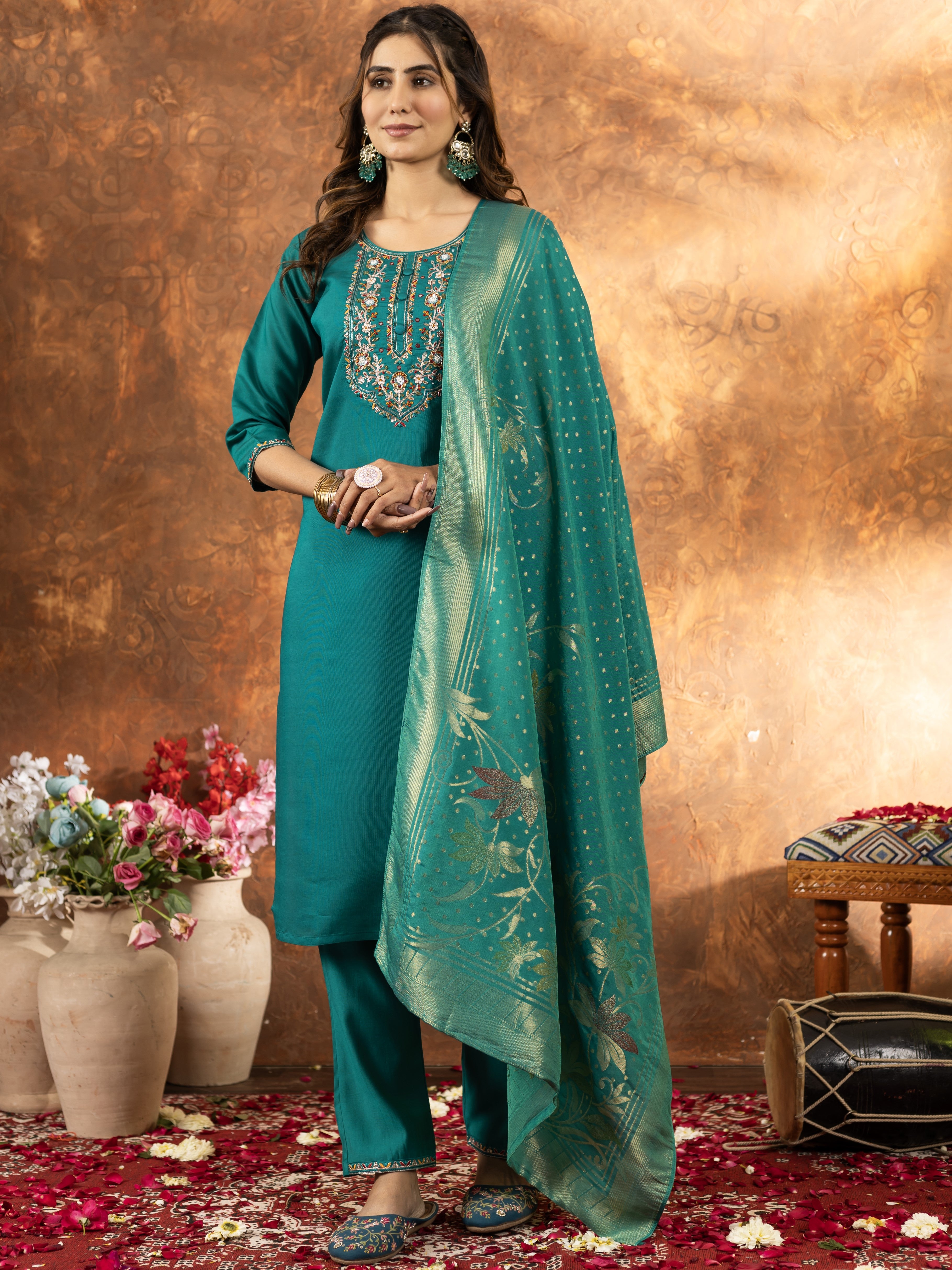 Marina Silk Top Bottom Set For Women