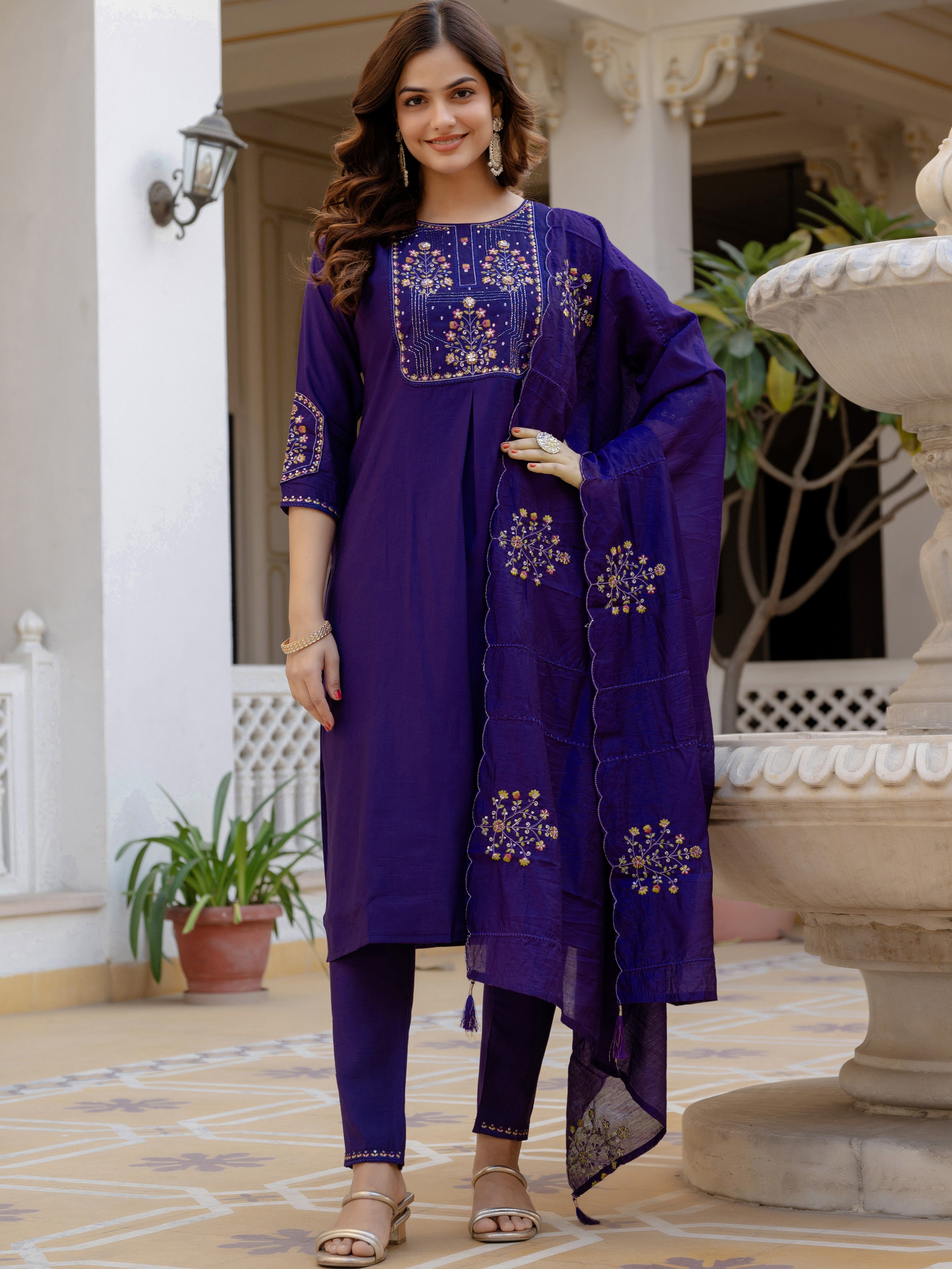 Pure Viscose Multi Embroidered kurti-Pant With Dupatta