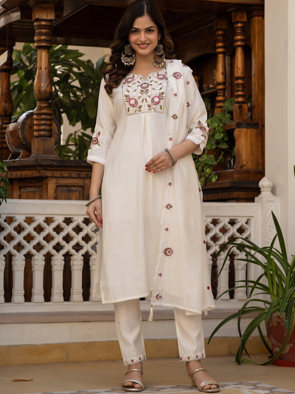 Pure Viscose Multi Embroidered kurti-Pant With Dupatta