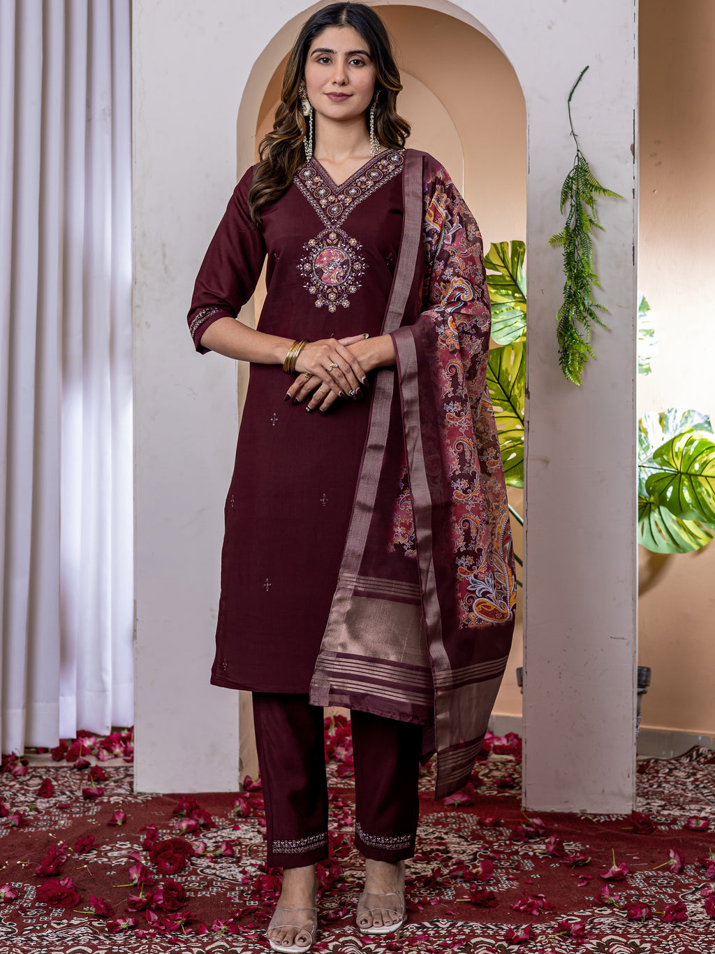 Viscose Silk Top Bottom Set For Women