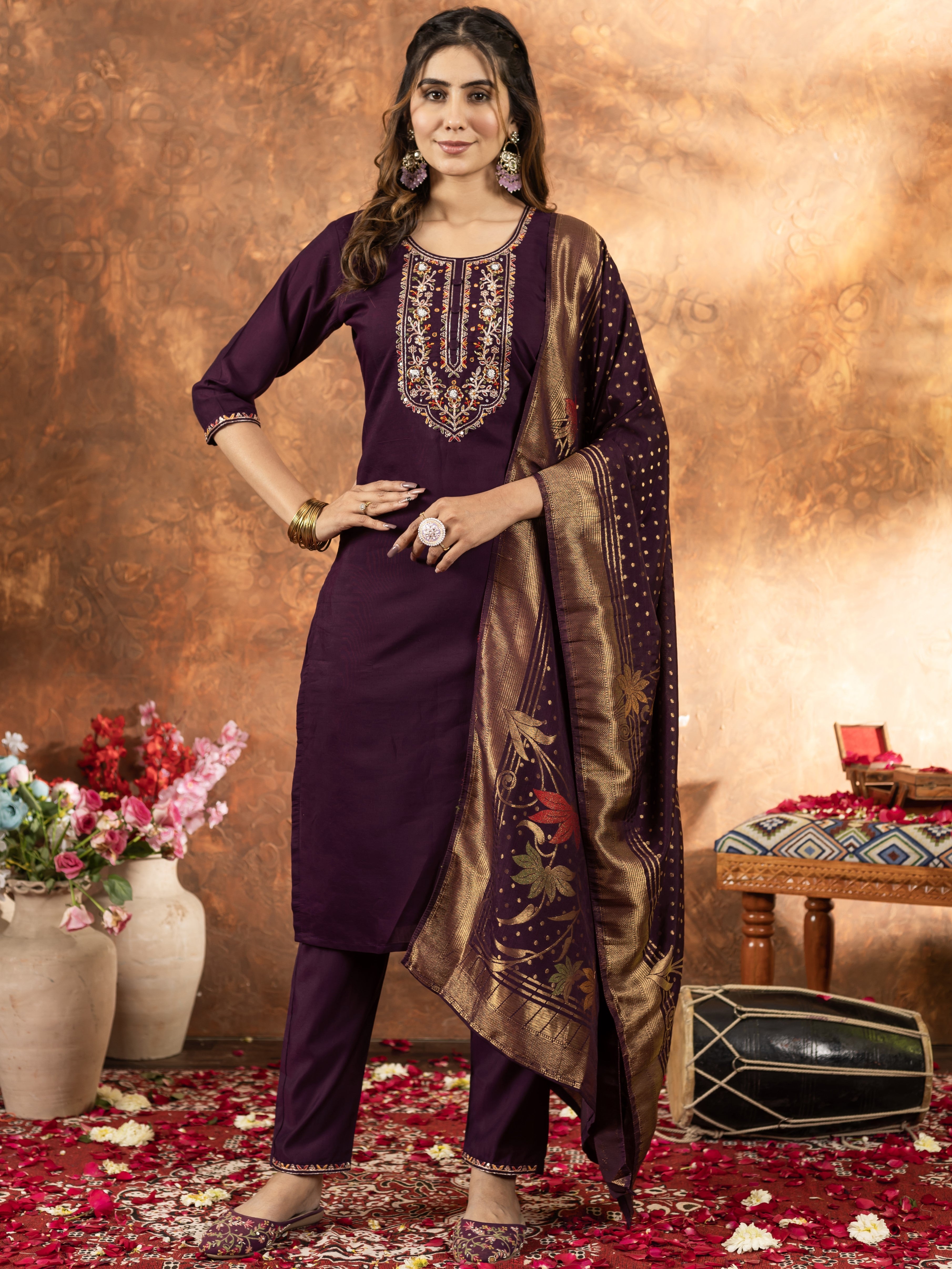 Marina Silk Top Bottom Set For Women