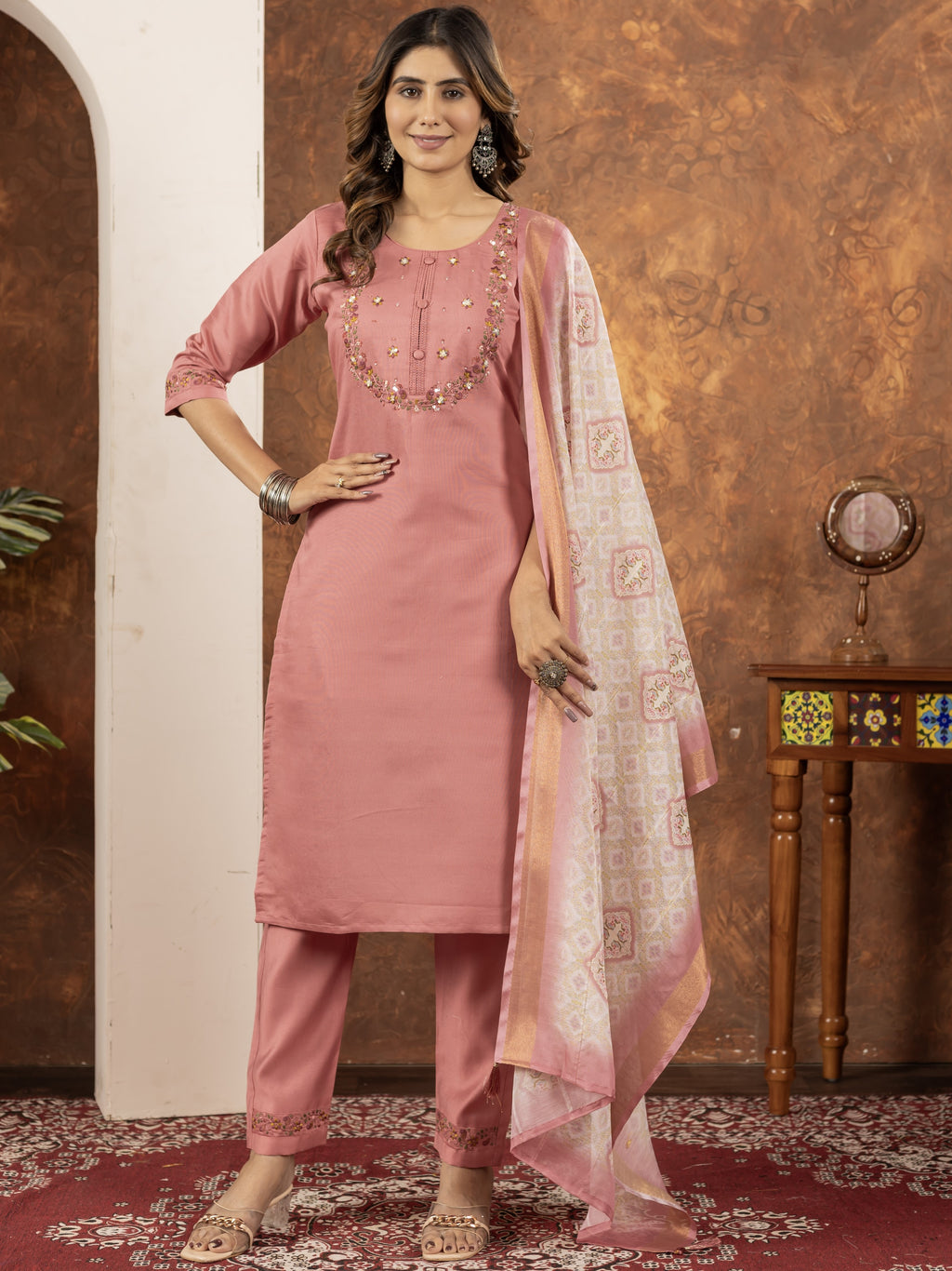 Marina Silk Top Bottom Set For Women