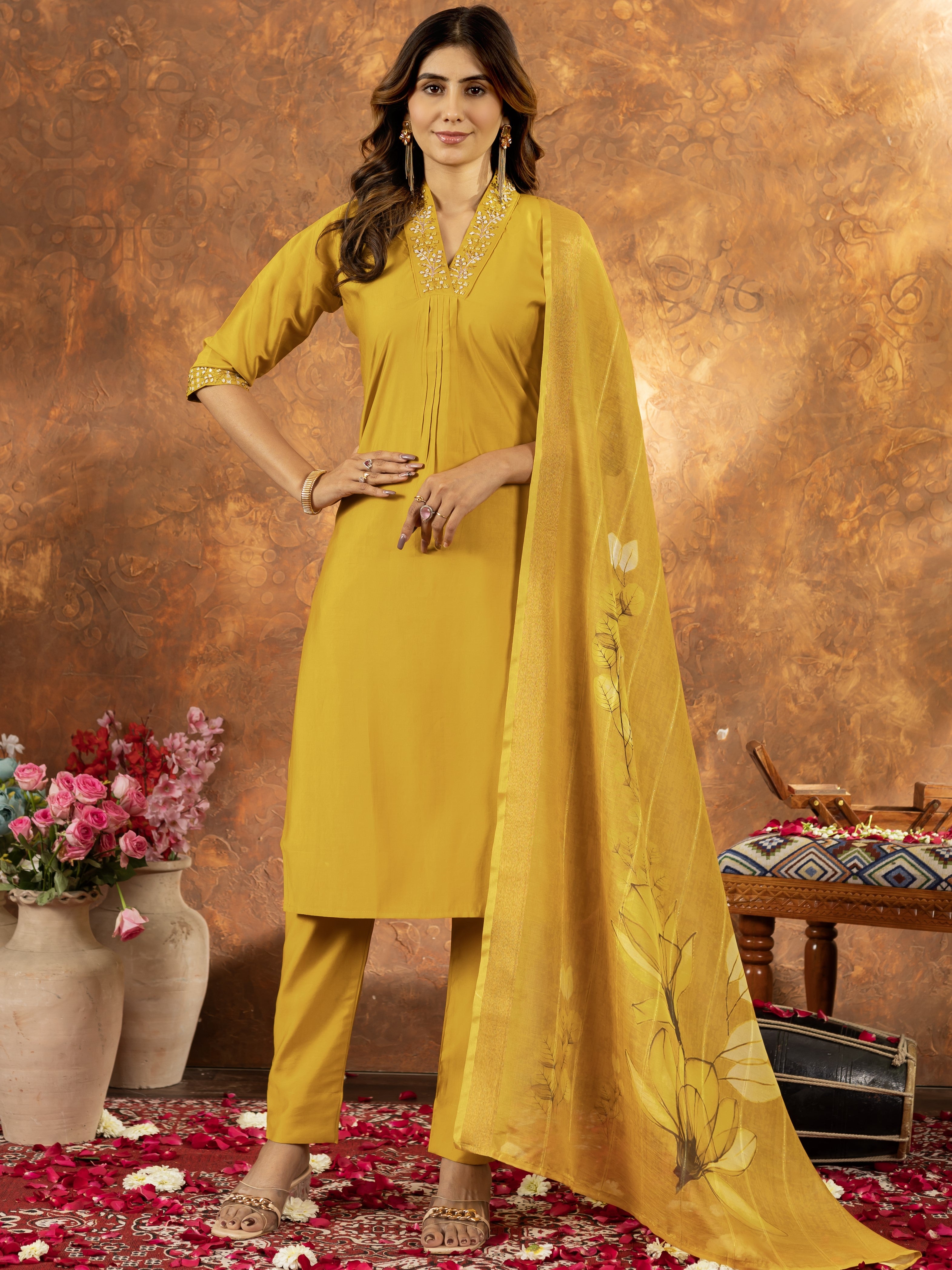 Roman Silk Top Bottom Set For Women