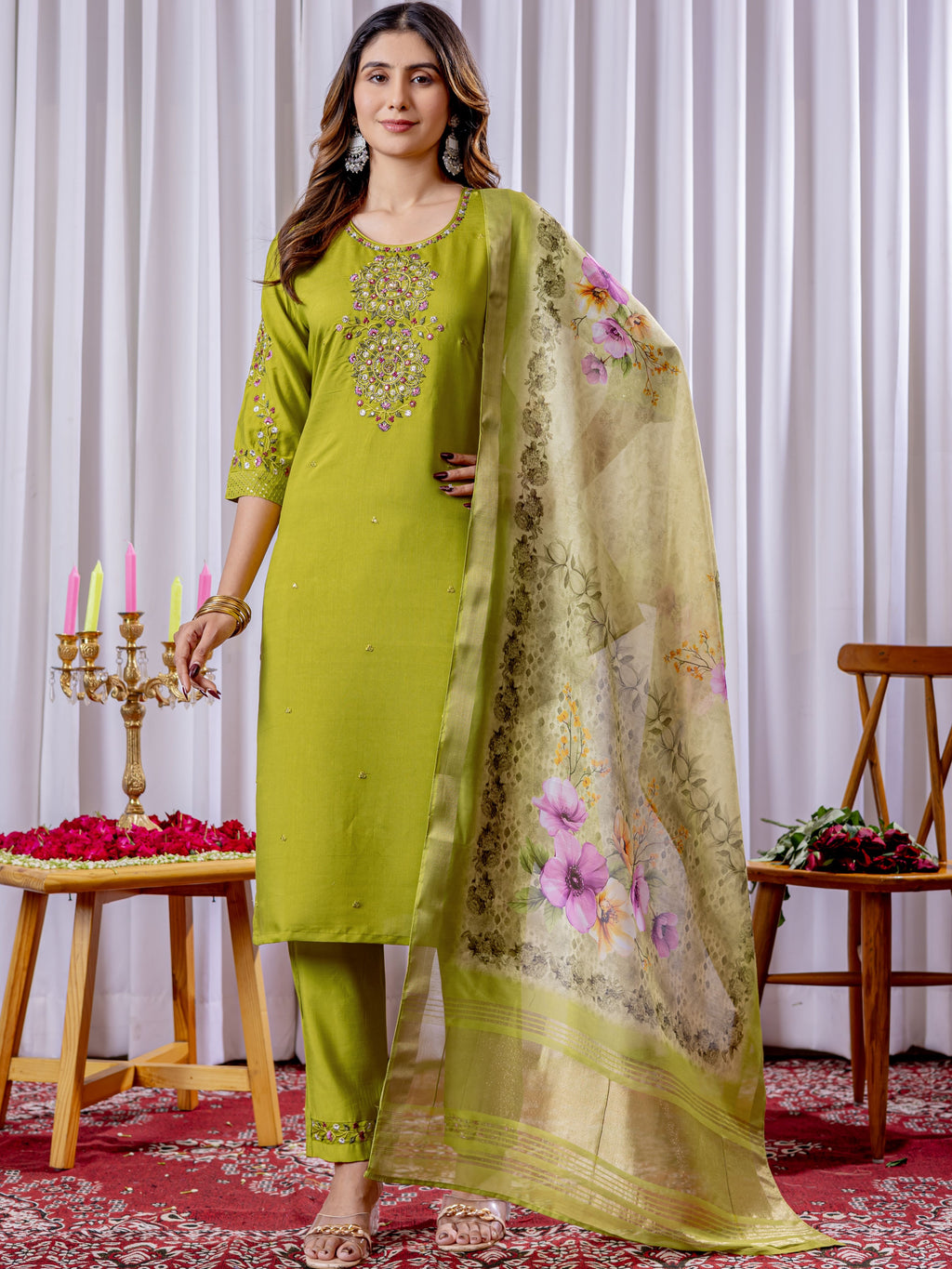 Viscose Silk Top Bottom Set For Women