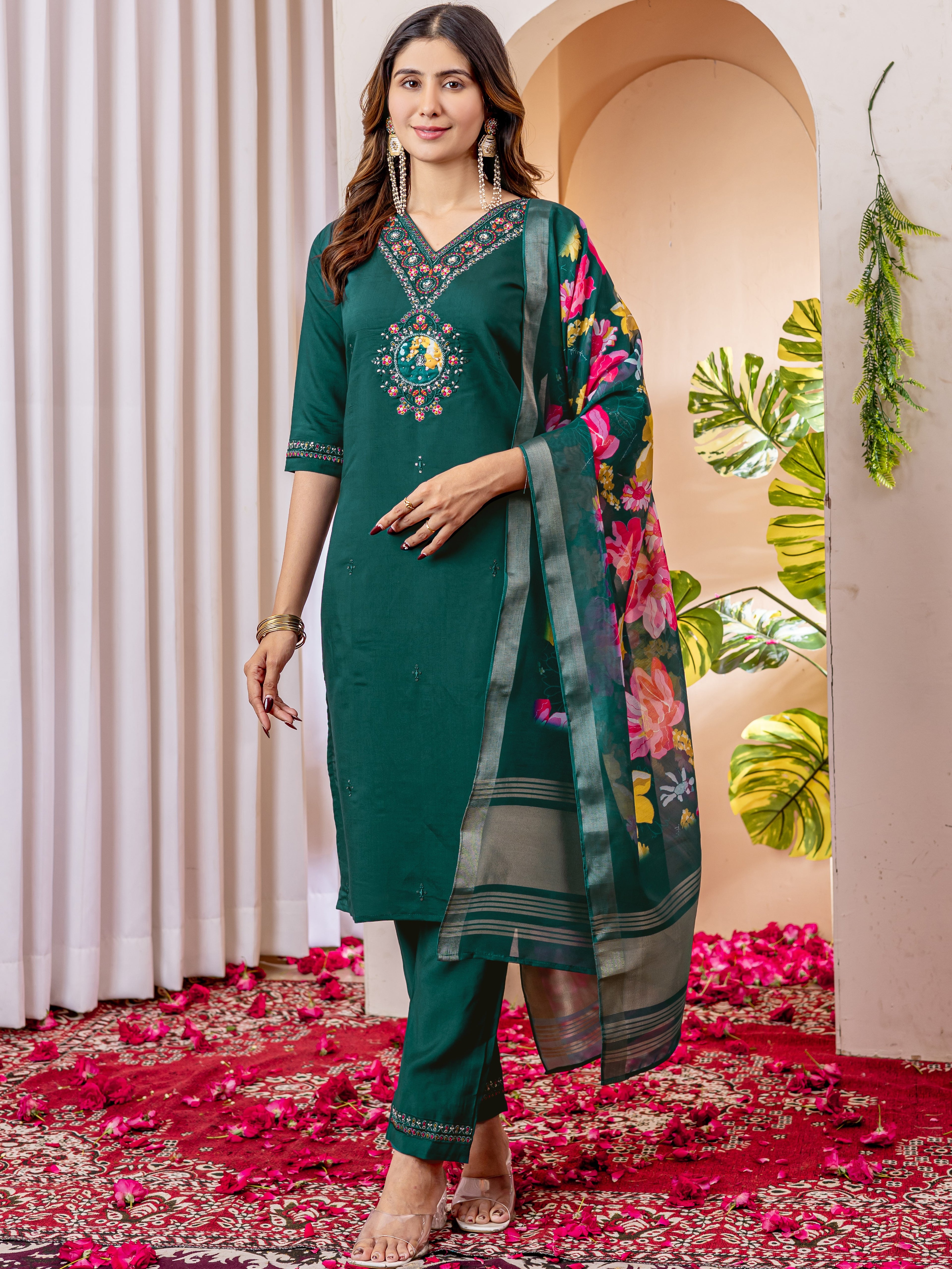 Viscose Silk Top Bottom Set For Women