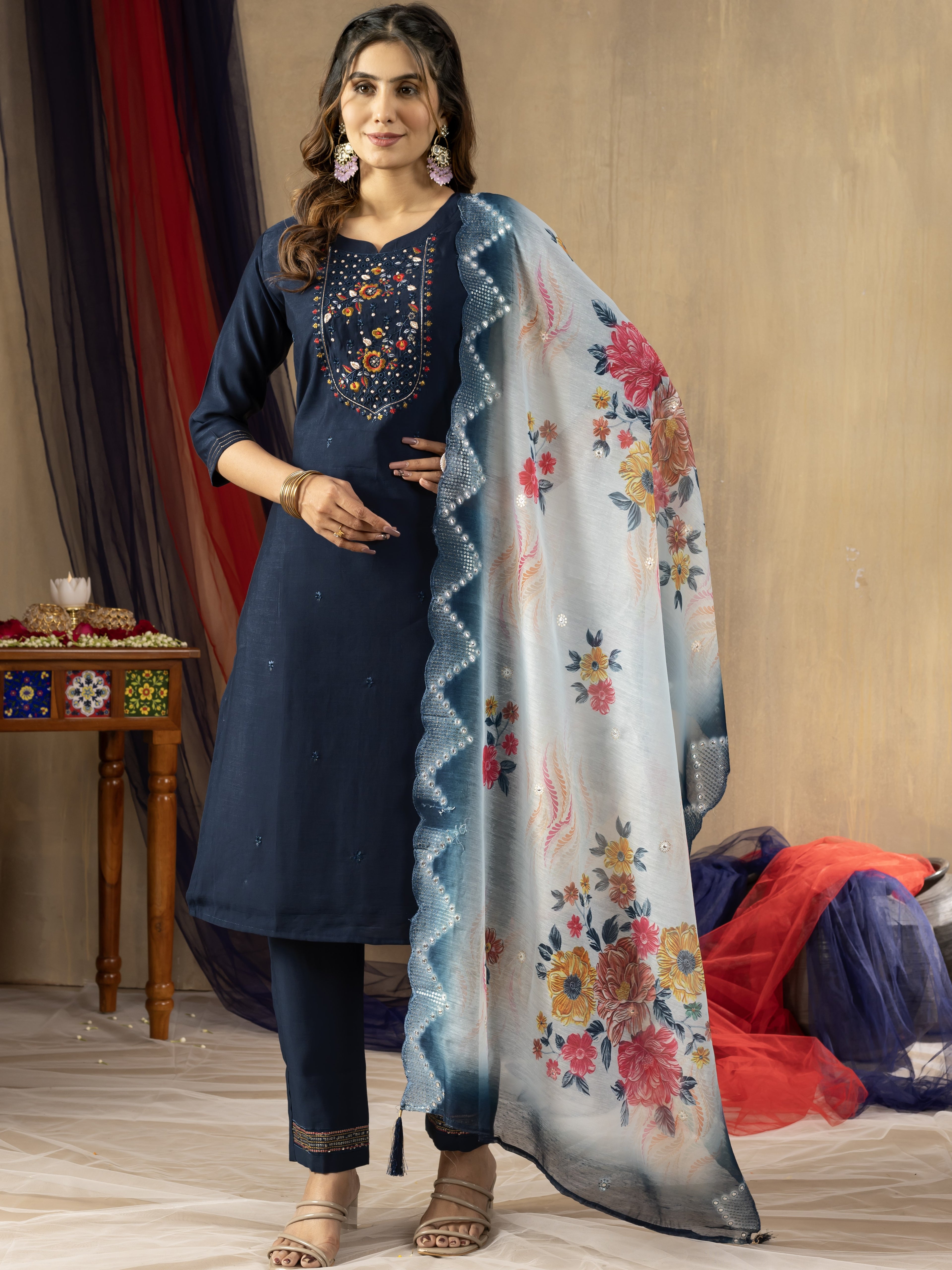 Viscose Mango Silk Top Bottom Set For Women