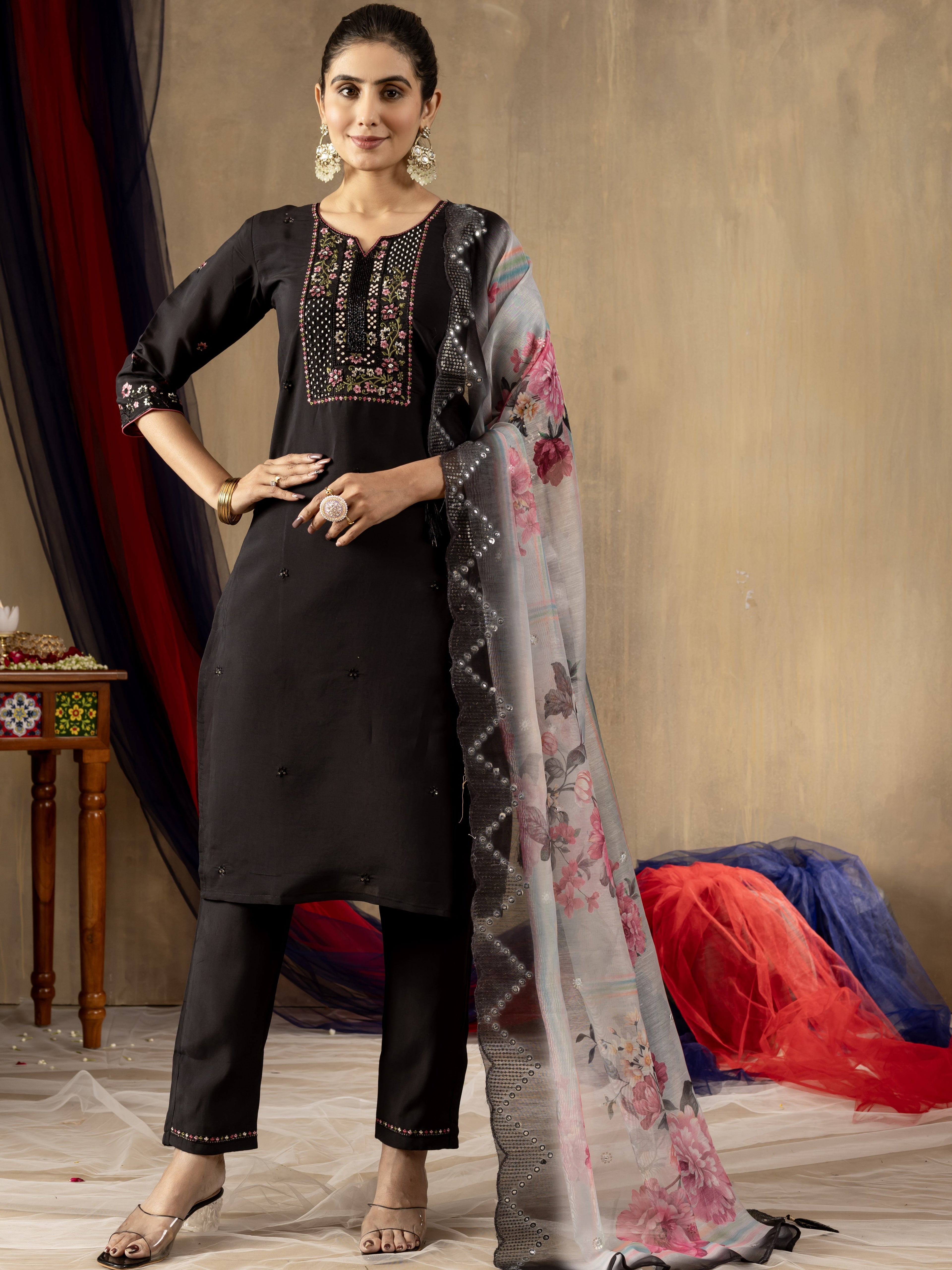 Roman Silk Top Bottom Set For Women