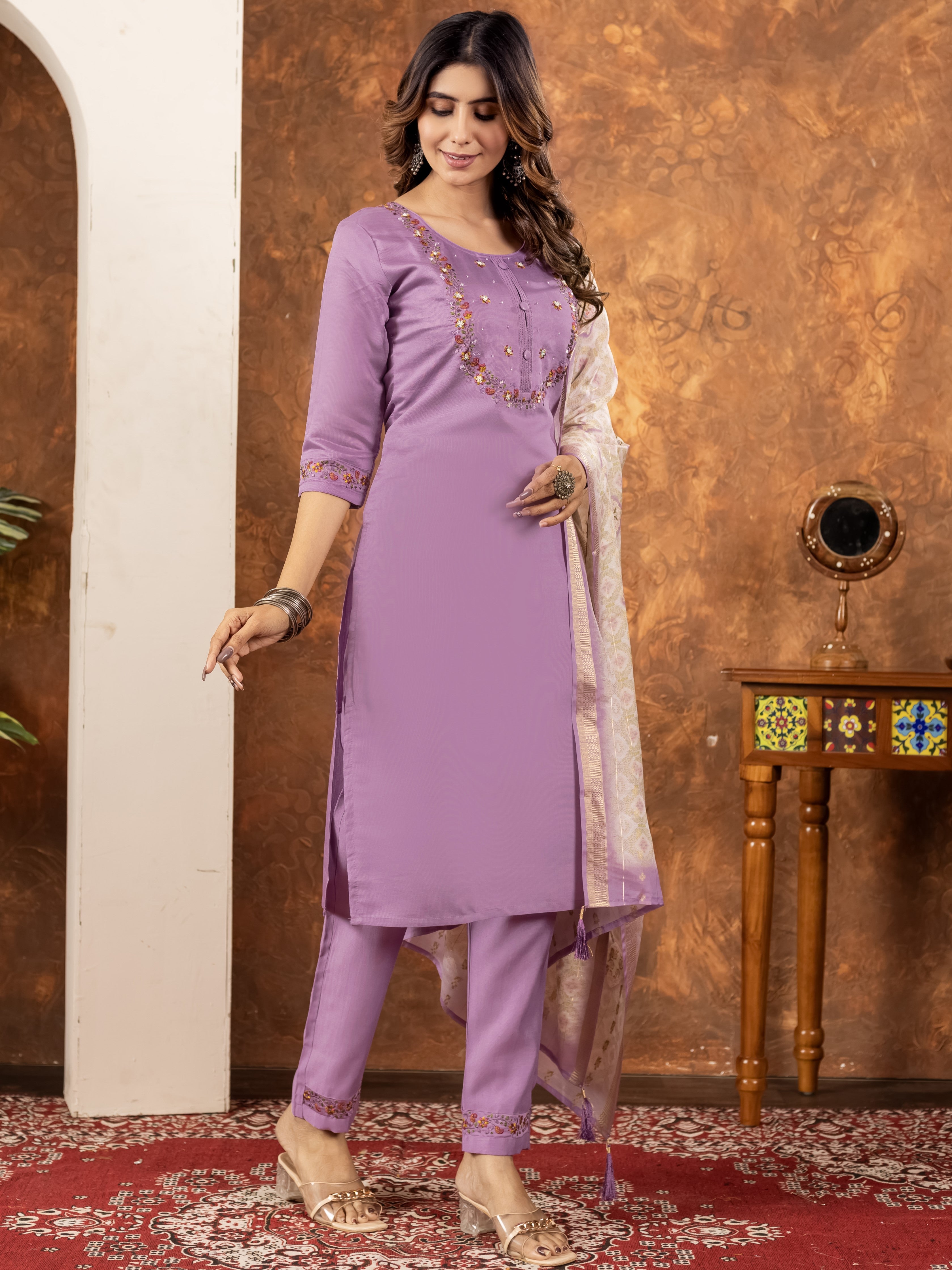 Marina Silk Top Bottom Set For Women