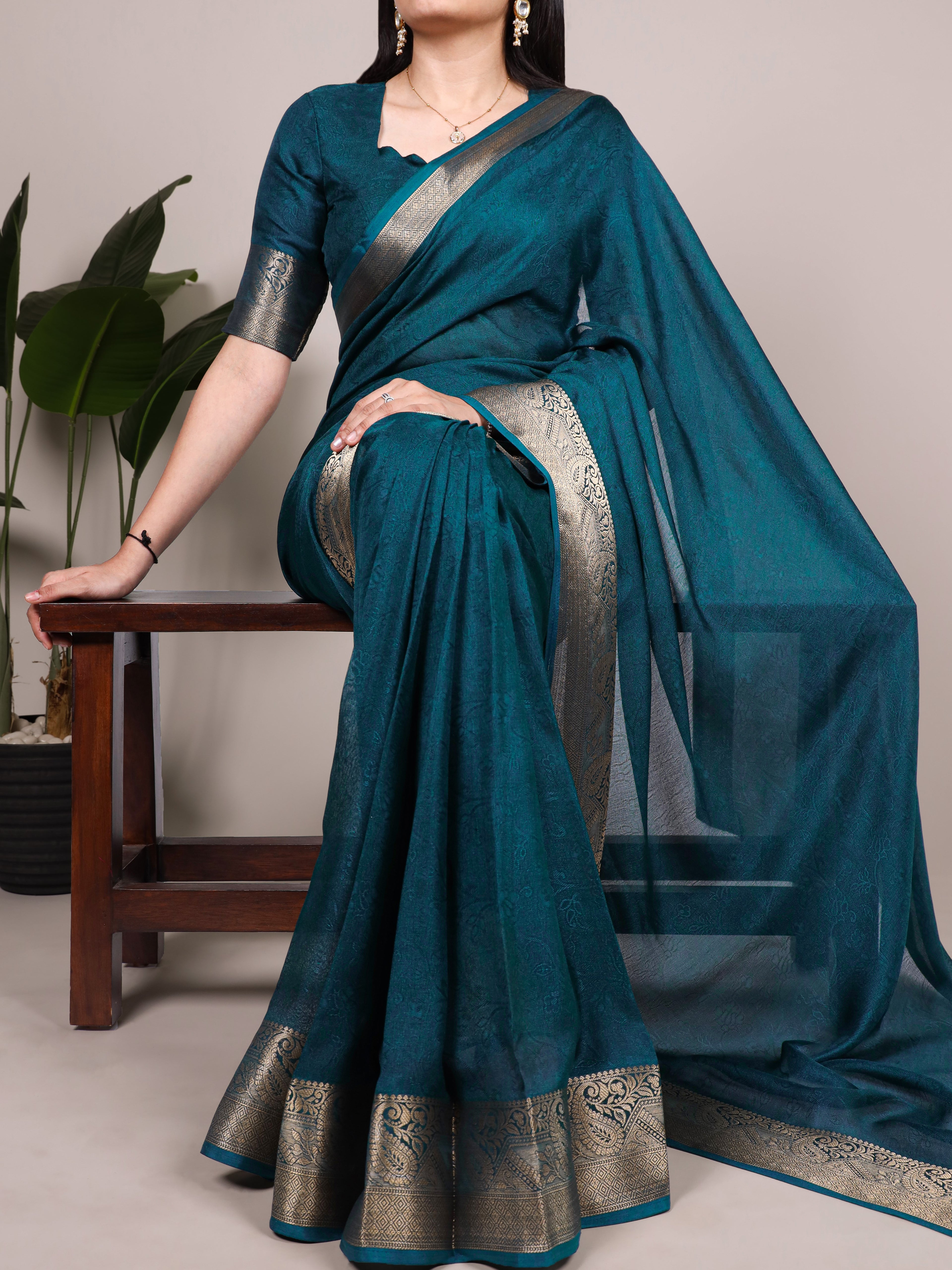 Marsh Mallow Zari Weaving Saree For Women