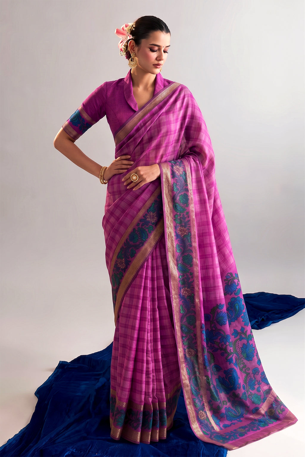 Chanderi Printed Zari Weaving Saree