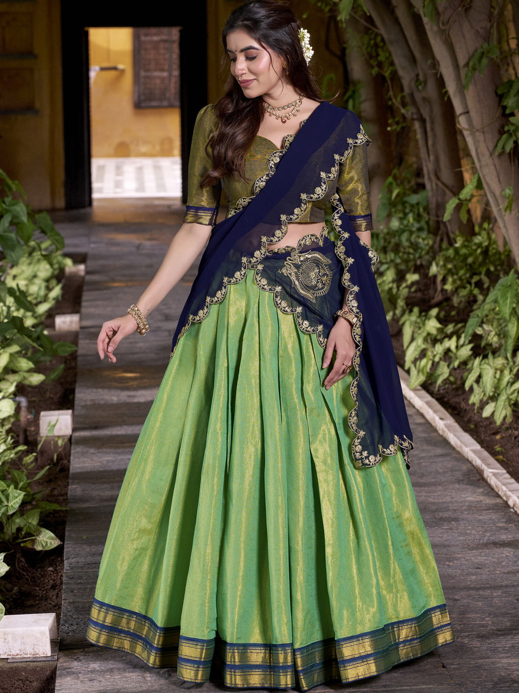 Kanchipuram Zari Weaving Lehenga With Georgette Dupatta