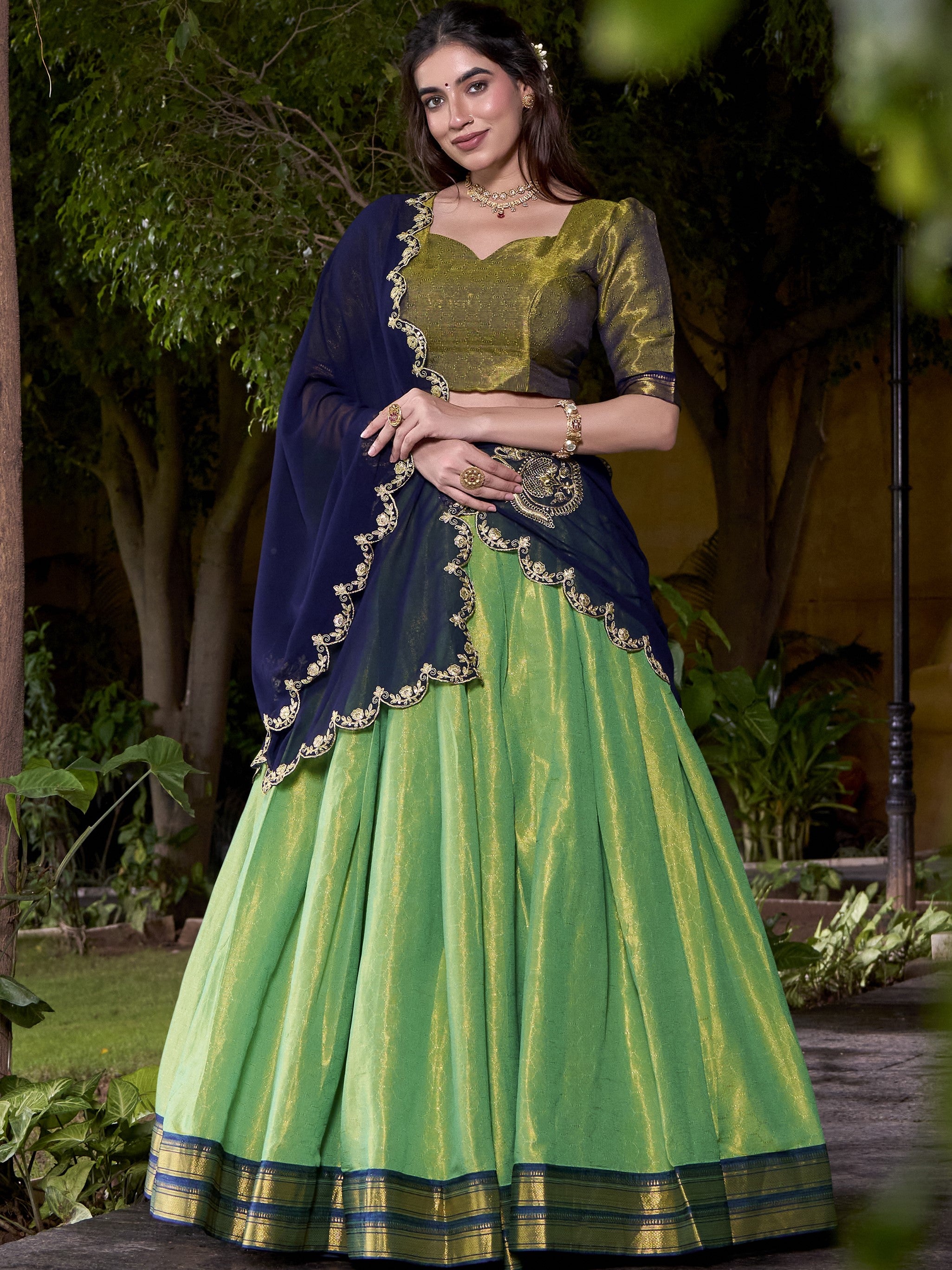 Kanchipuram Zari Weaving Lehenga With Georgette Dupatta