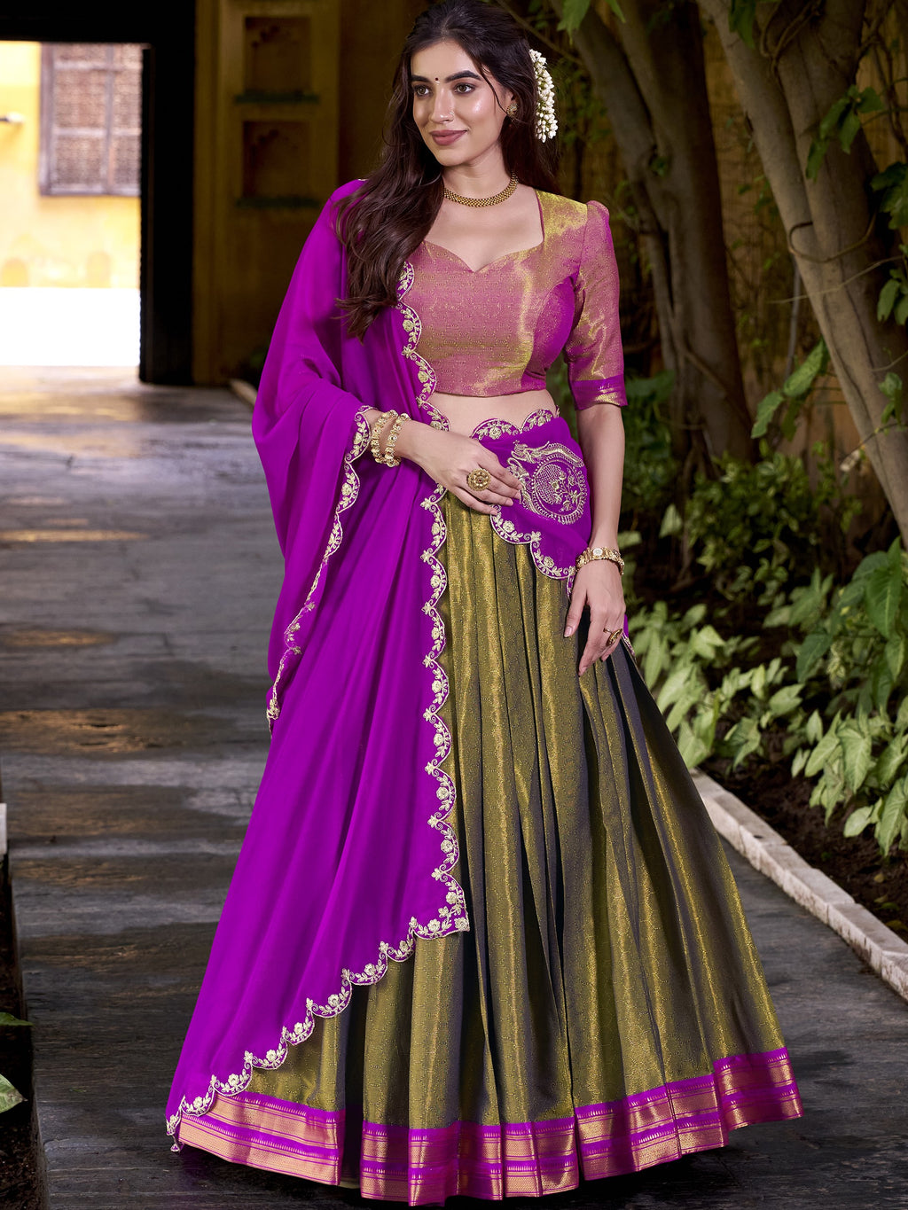 Kanchipuram Zari Weaving Lehenga With Georgette Dupatta