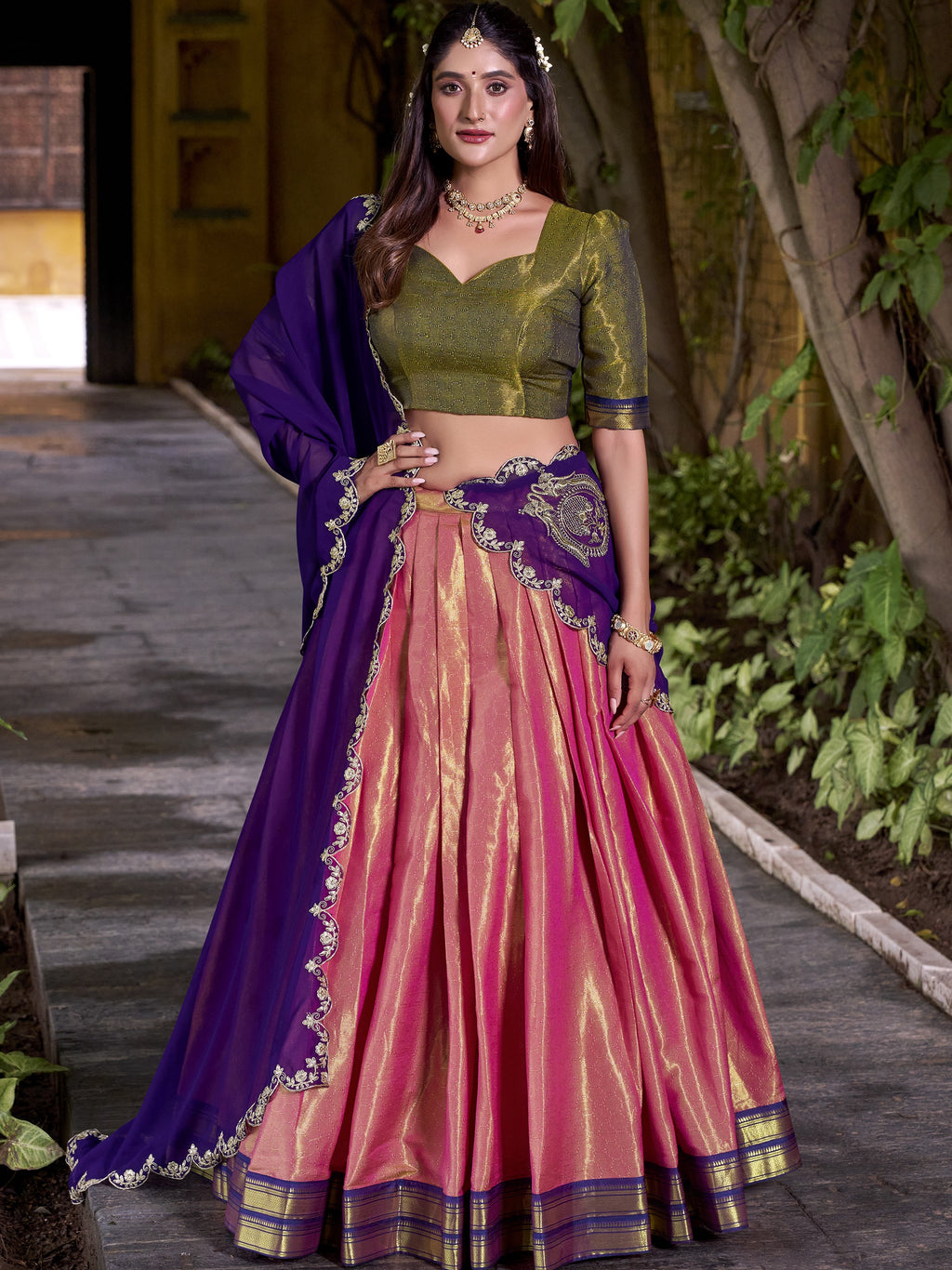 Kanchipuram Zari Weaving Lehenga With Georgette Dupatta