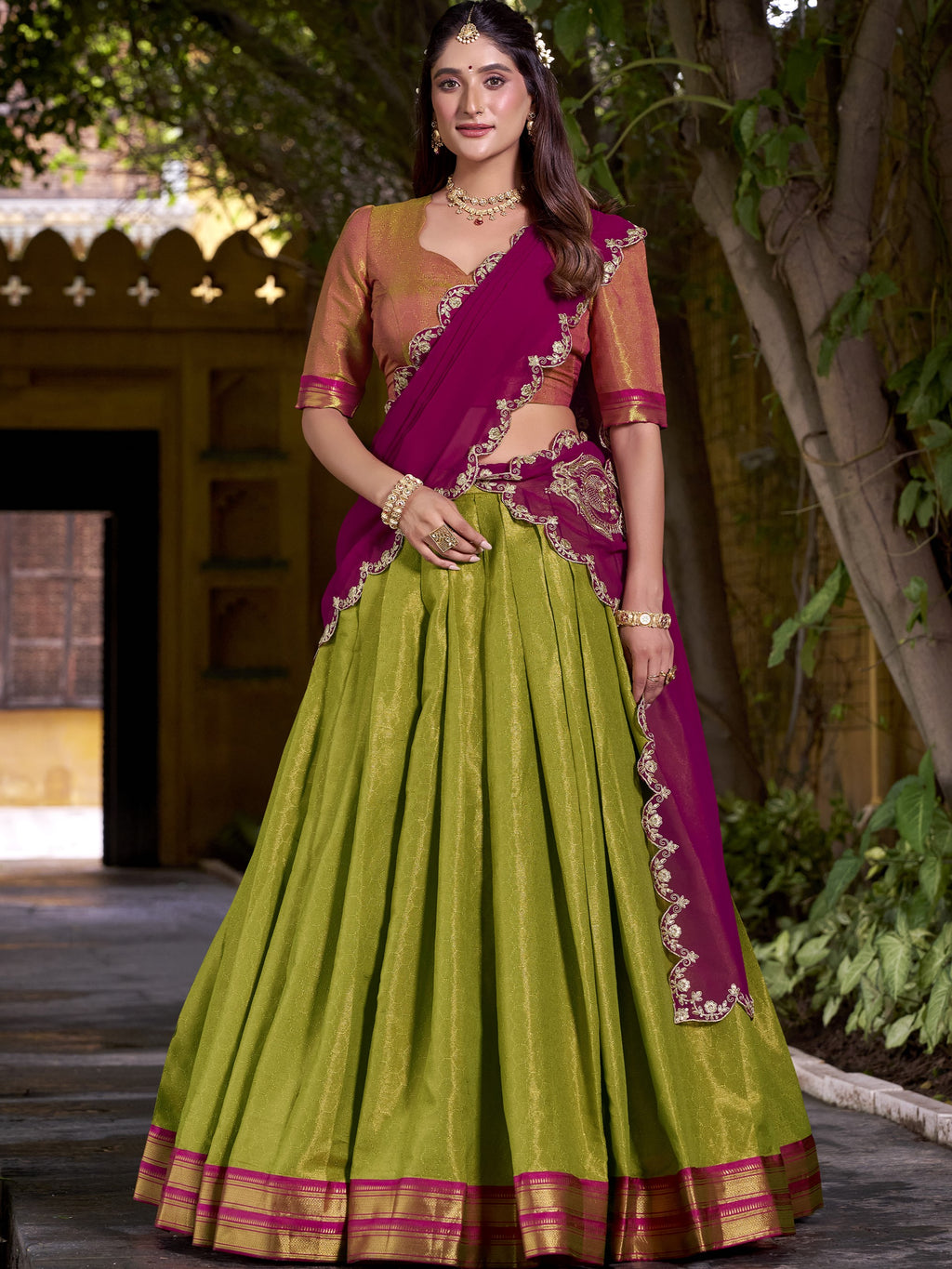 Kanchipuram Zari Weaving Lehenga With Georgette Dupatta