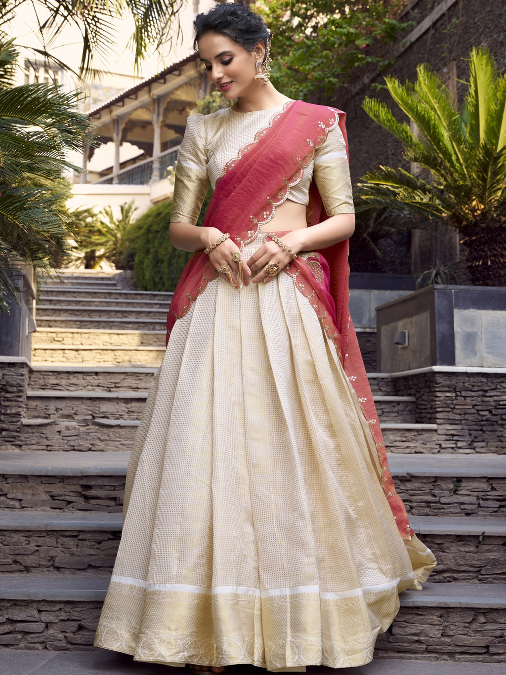 Jacquard Chex Lehenga For Women