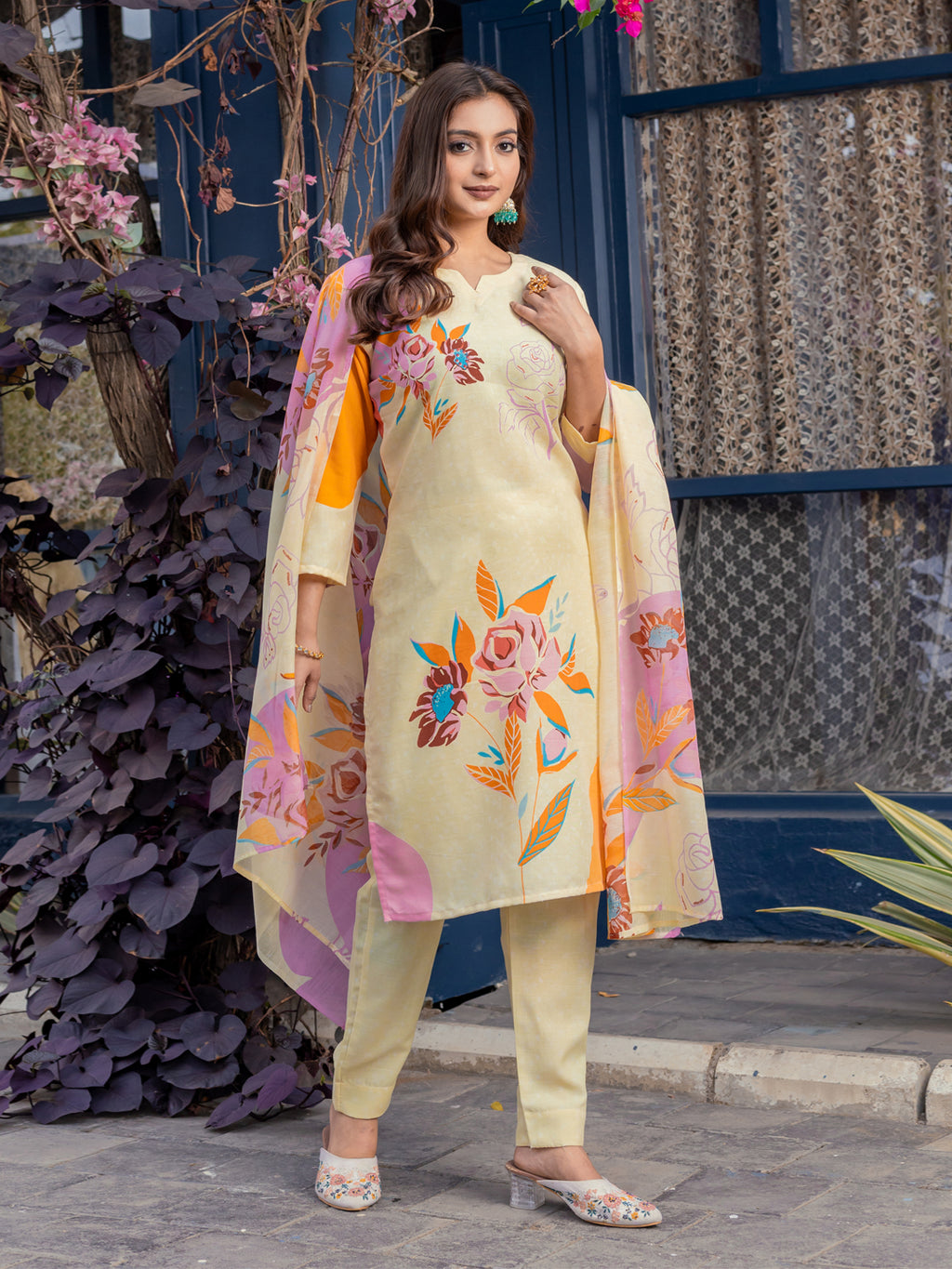 Cotton Printed Kurti-Pant With Dupatta