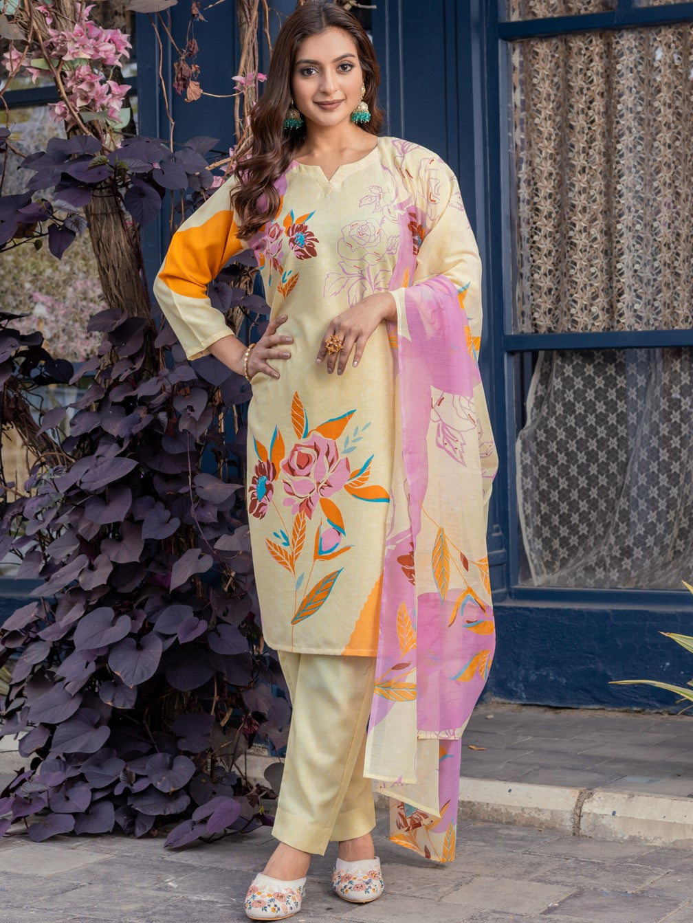 Cotton Printed Kurti-Pant With Dupatta