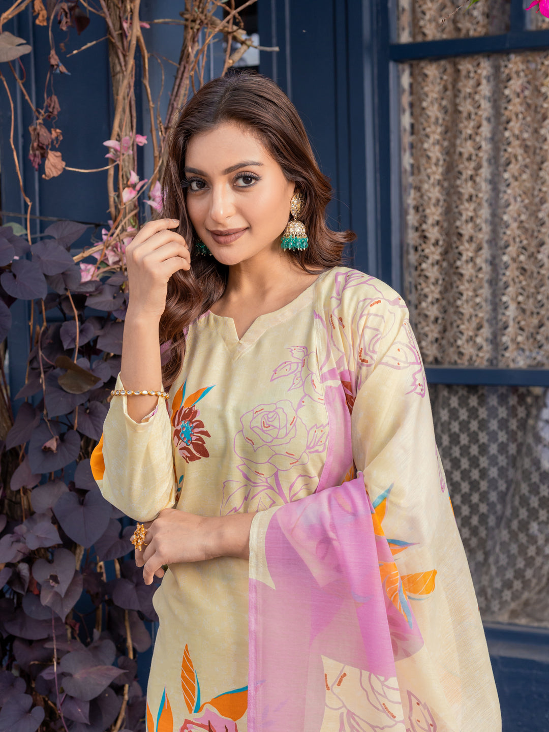 Cotton Printed Kurti-Pant With Dupatta