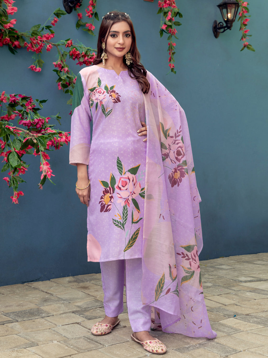 Cotton Printed Kurti-Pant With Dupatta