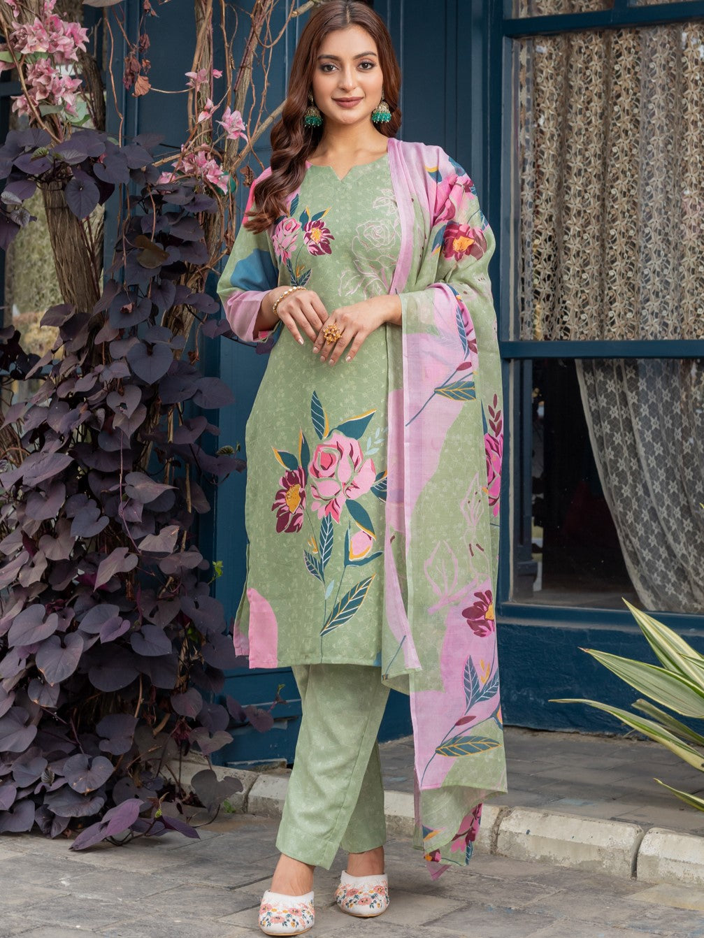Cotton Printed Kurti-Pant With Dupatta
