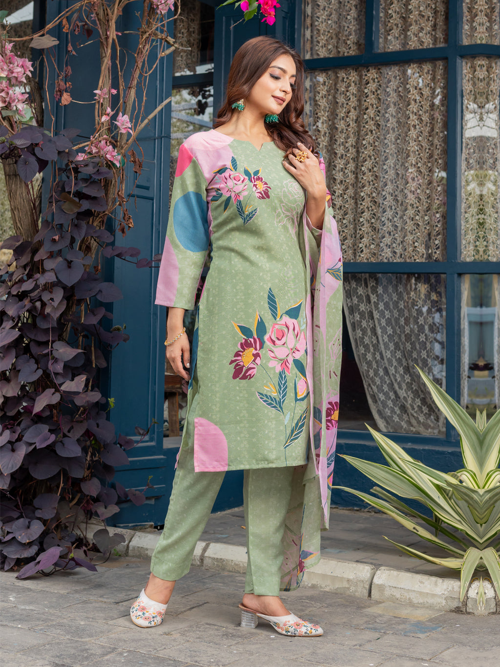 Cotton Printed Kurti-Pant With Dupatta