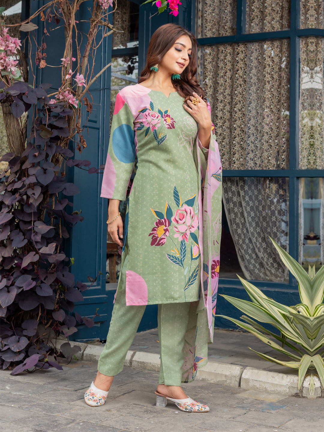 Cotton Printed Kurti-Pant With Dupatta
