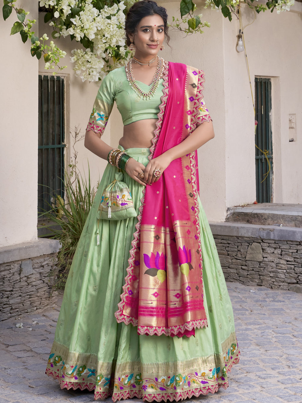 Jacquard Silk Zari Weaving Lehenga With Dupatta