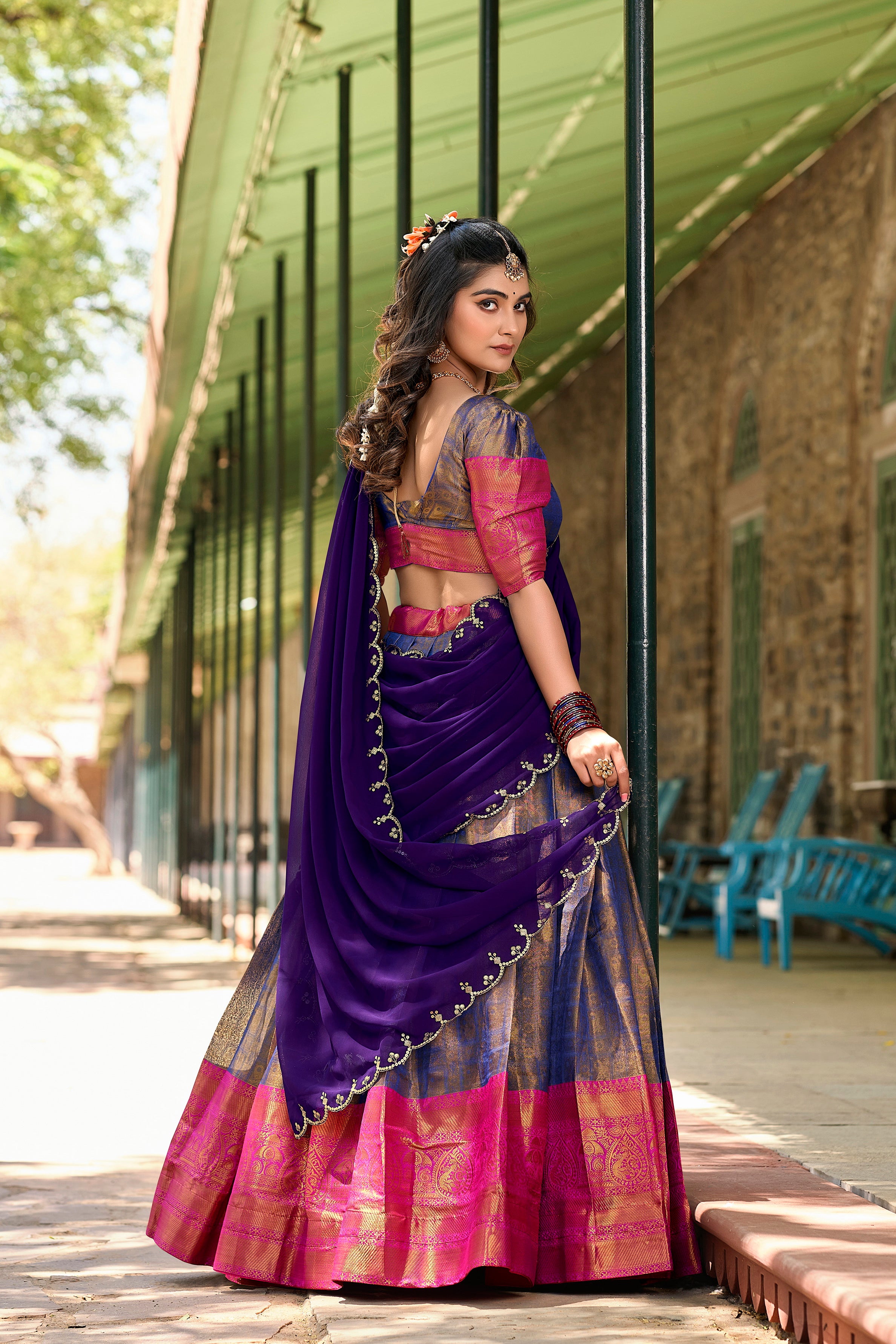 Kanjivaram Zari Weaving Lehenga With Georgette Dupatta