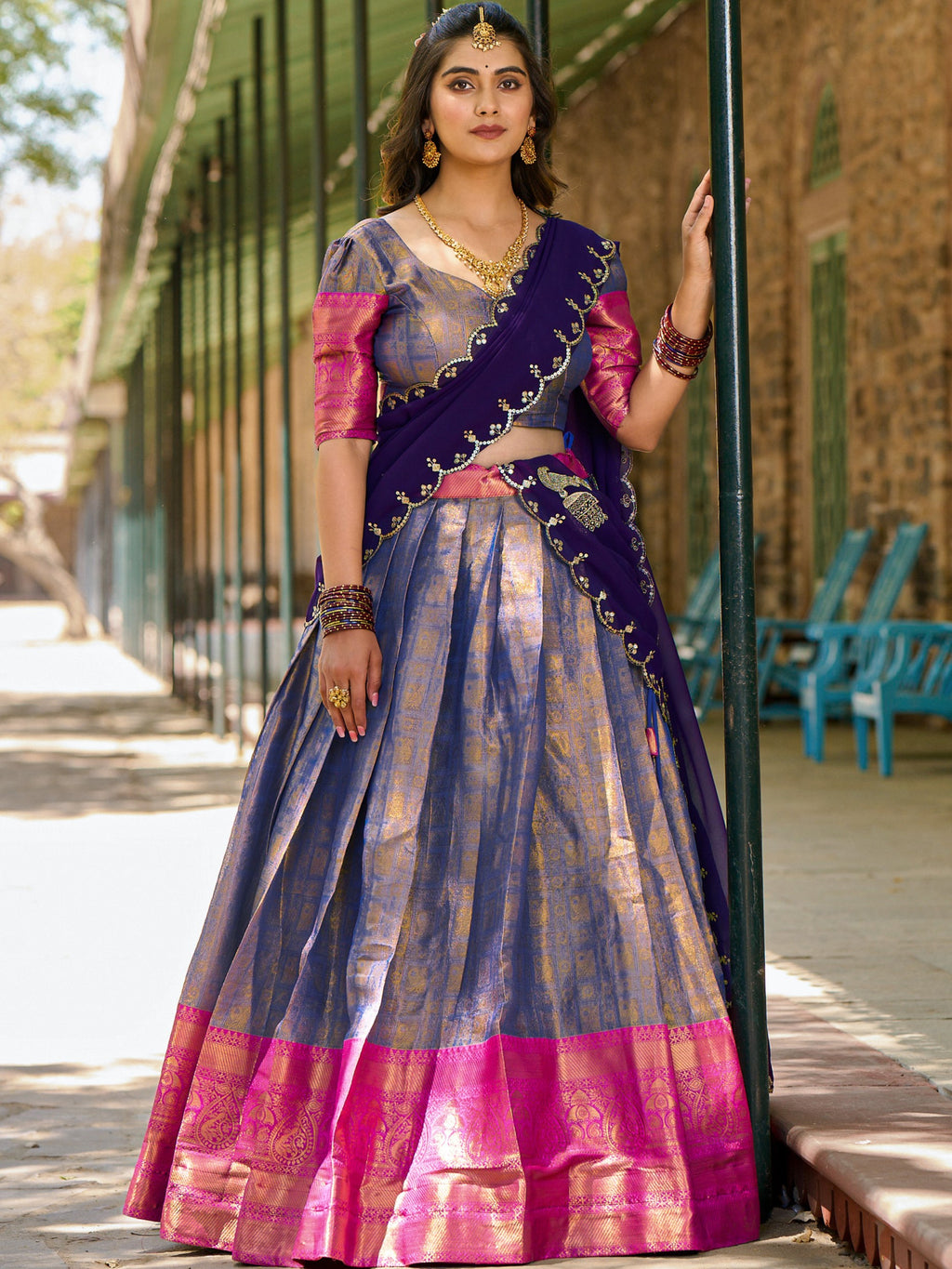 Kanjivaram Zari Weaving Lehenga With Georgette Dupatta