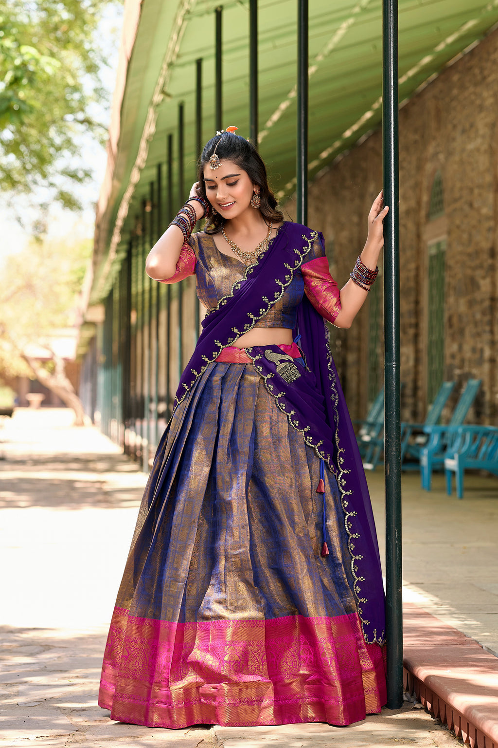 Kanjivaram Zari Weaving Lehenga With Georgette Dupatta