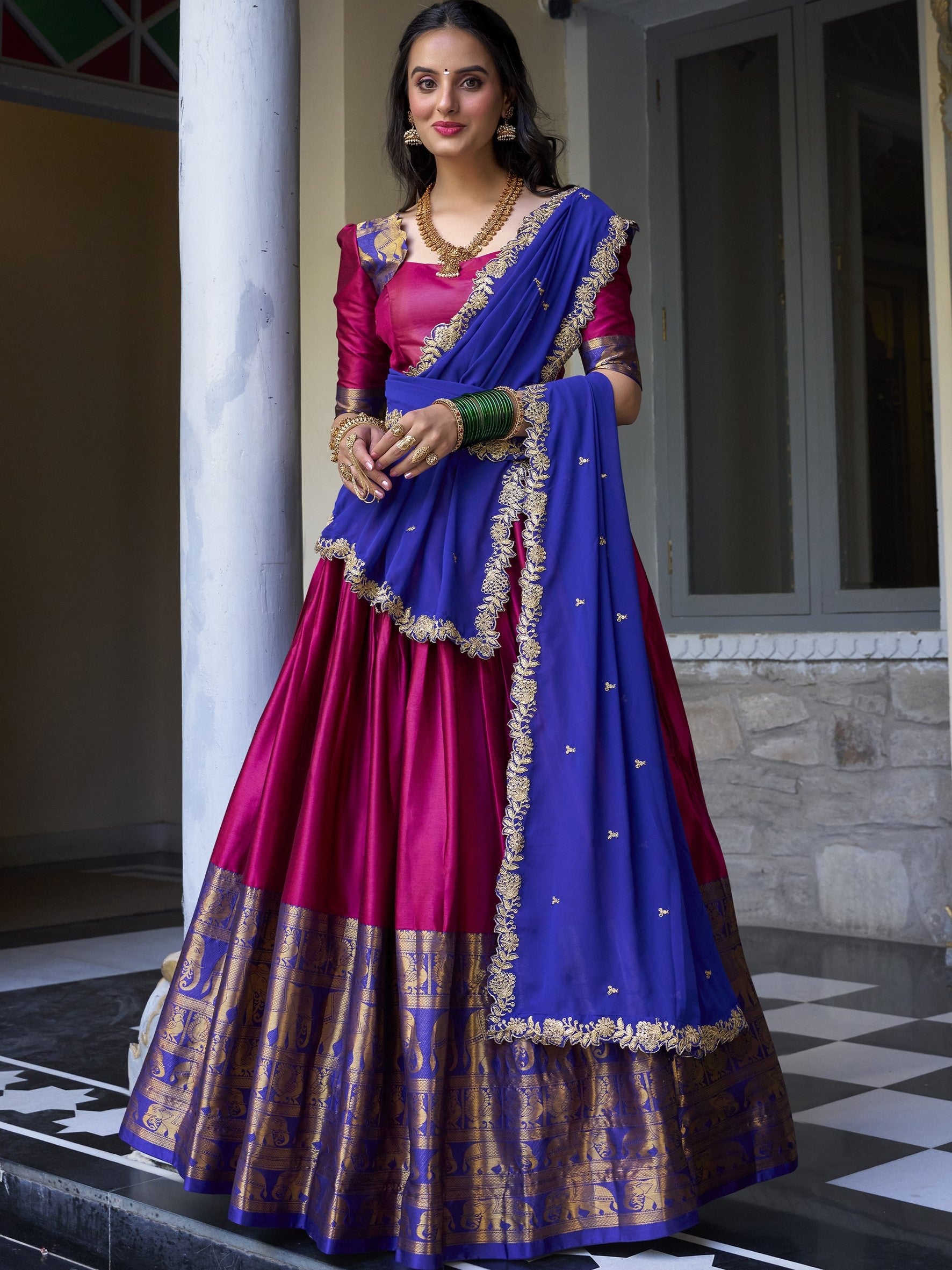 Narayan Pattu Zari Weaving Lehenga With Gerogette Dupatta