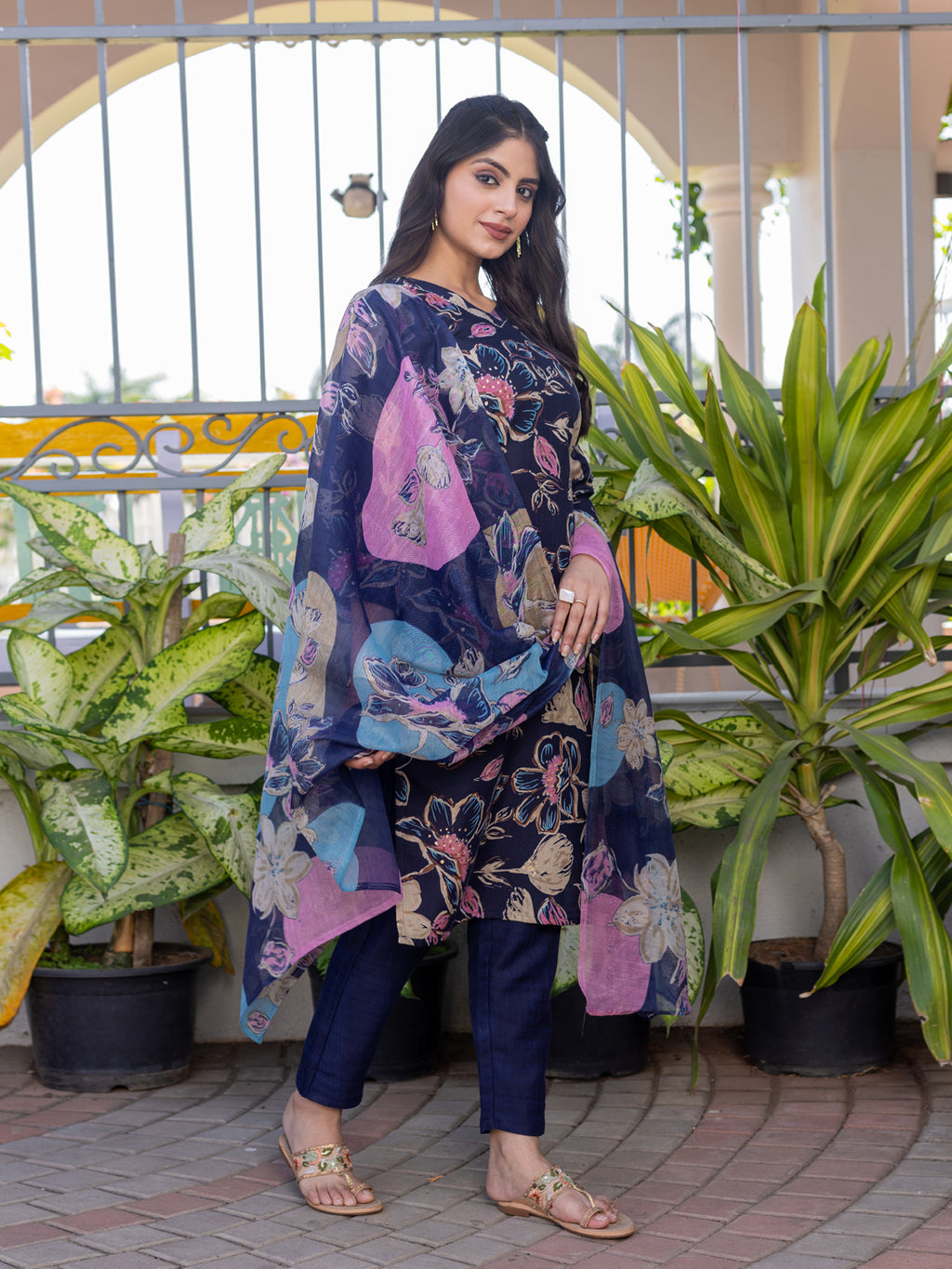 Cotton Printed Kurti-Pant With Dupatta