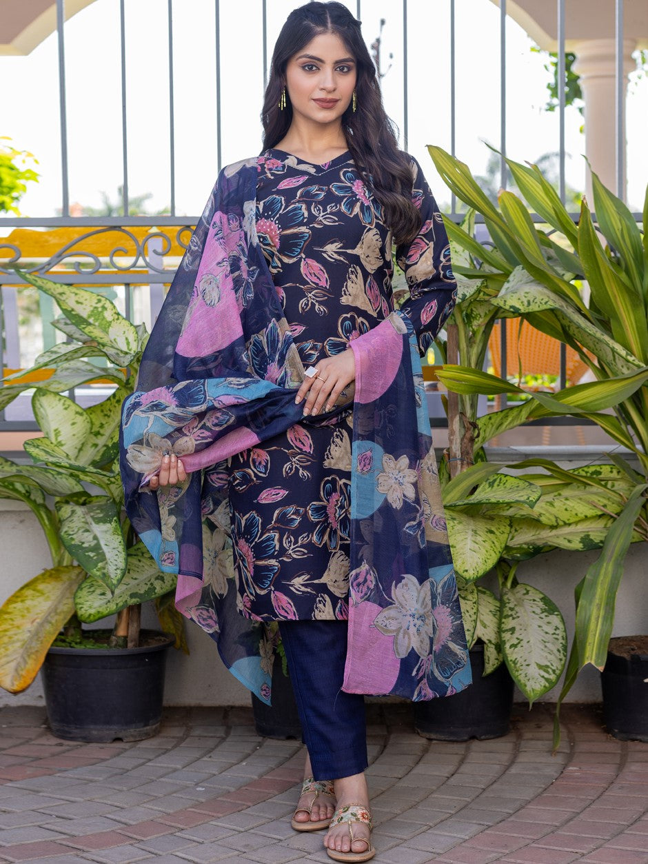 Cotton Printed Kurti-Pant With Dupatta