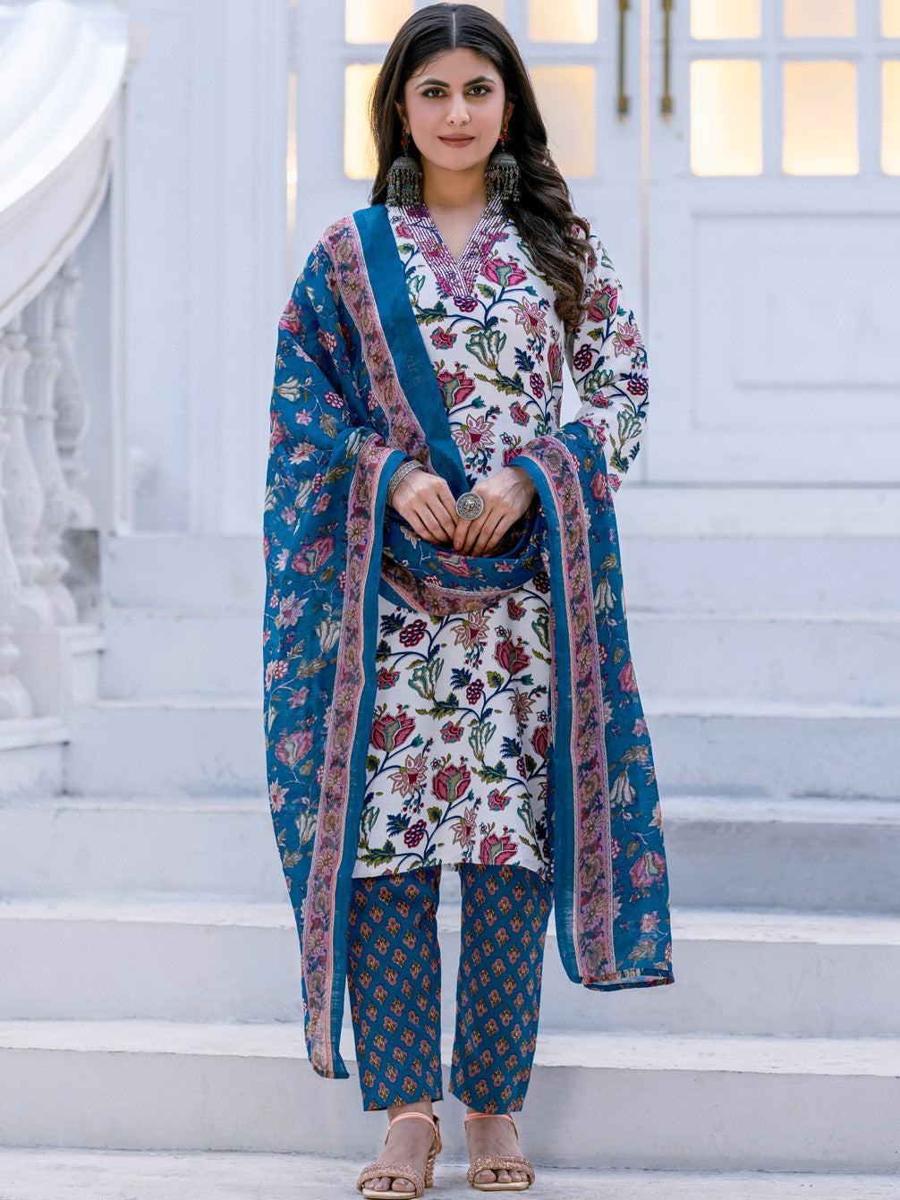 Rayon Thread Embroidered Kurti-Pant With Dupatta