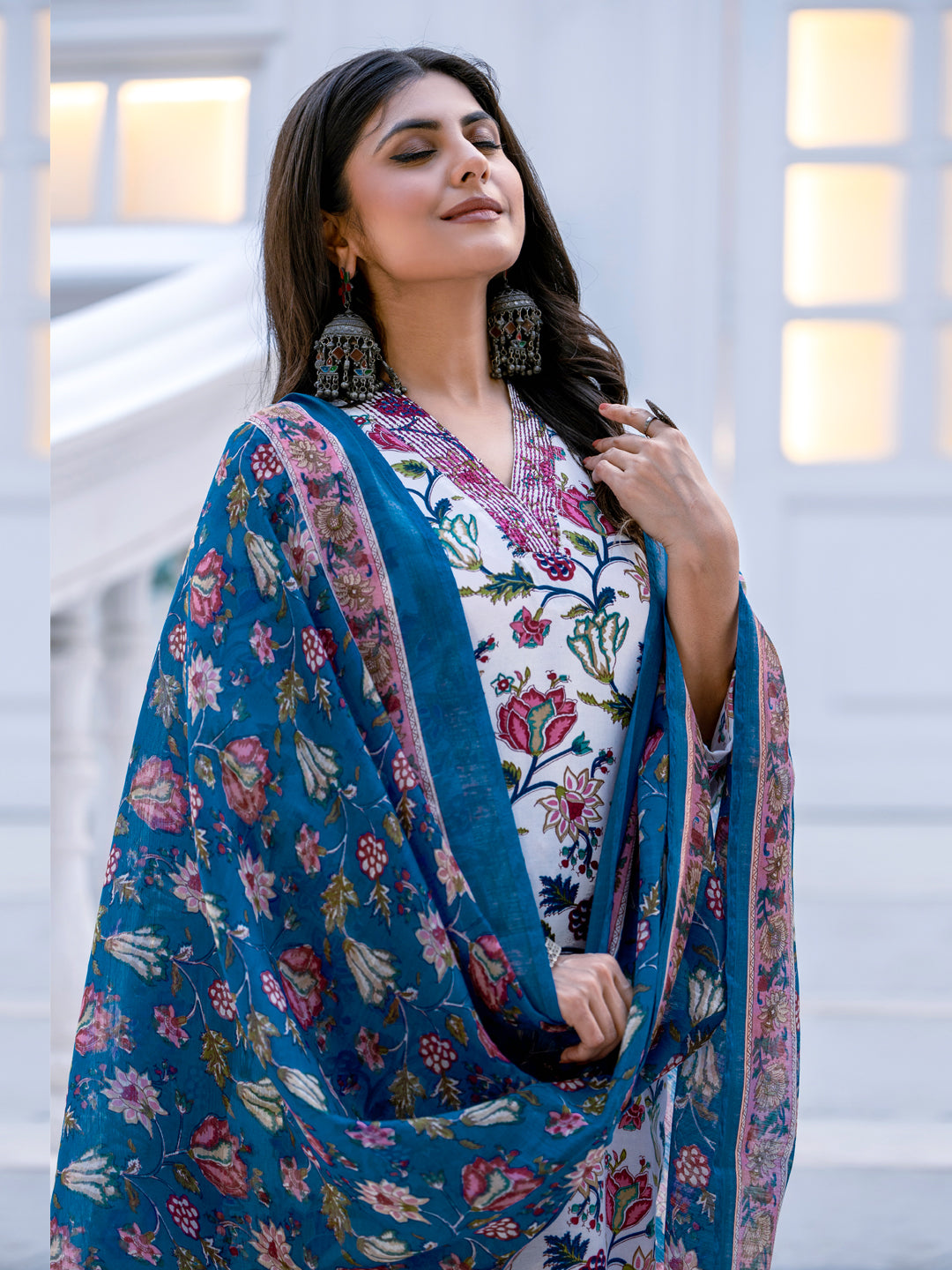 Rayon Thread Embroidered Kurti-Pant With Dupatta