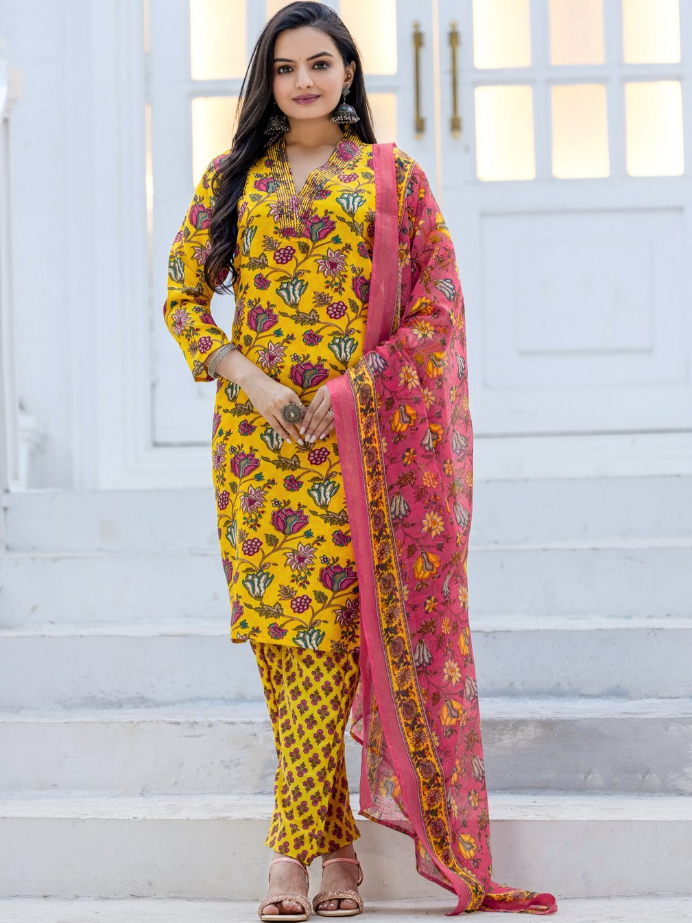 Rayon Thread Embroidered Kurti-Pant With Dupatta
