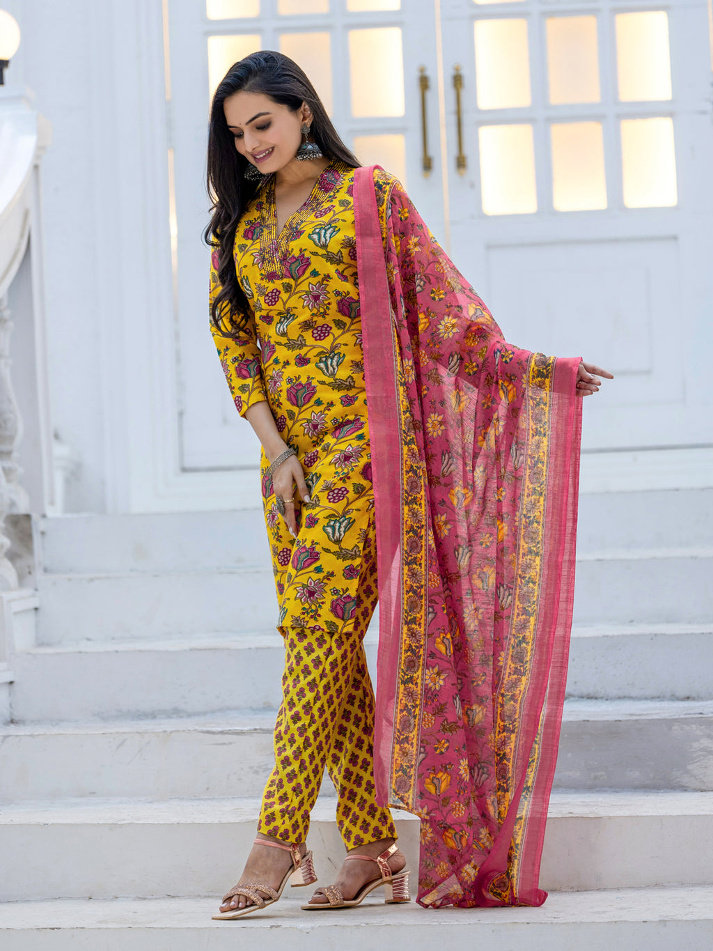 Rayon Thread Embroidered Kurti-Pant With Dupatta