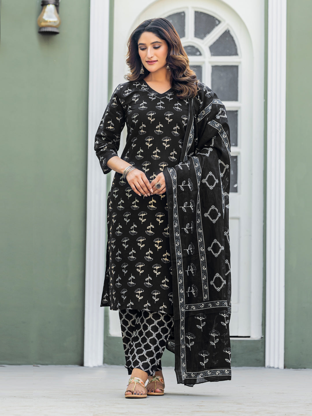 Cotton Printed Kurti-Pant With Dupatta