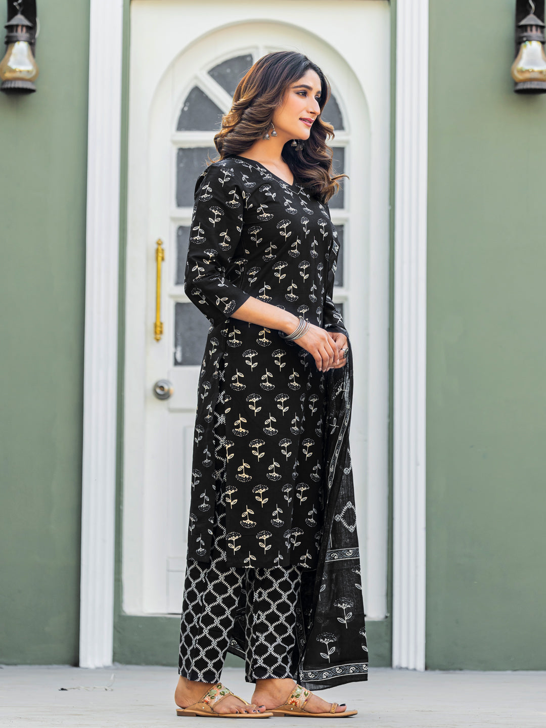 Cotton Printed Kurti-Pant With Dupatta
