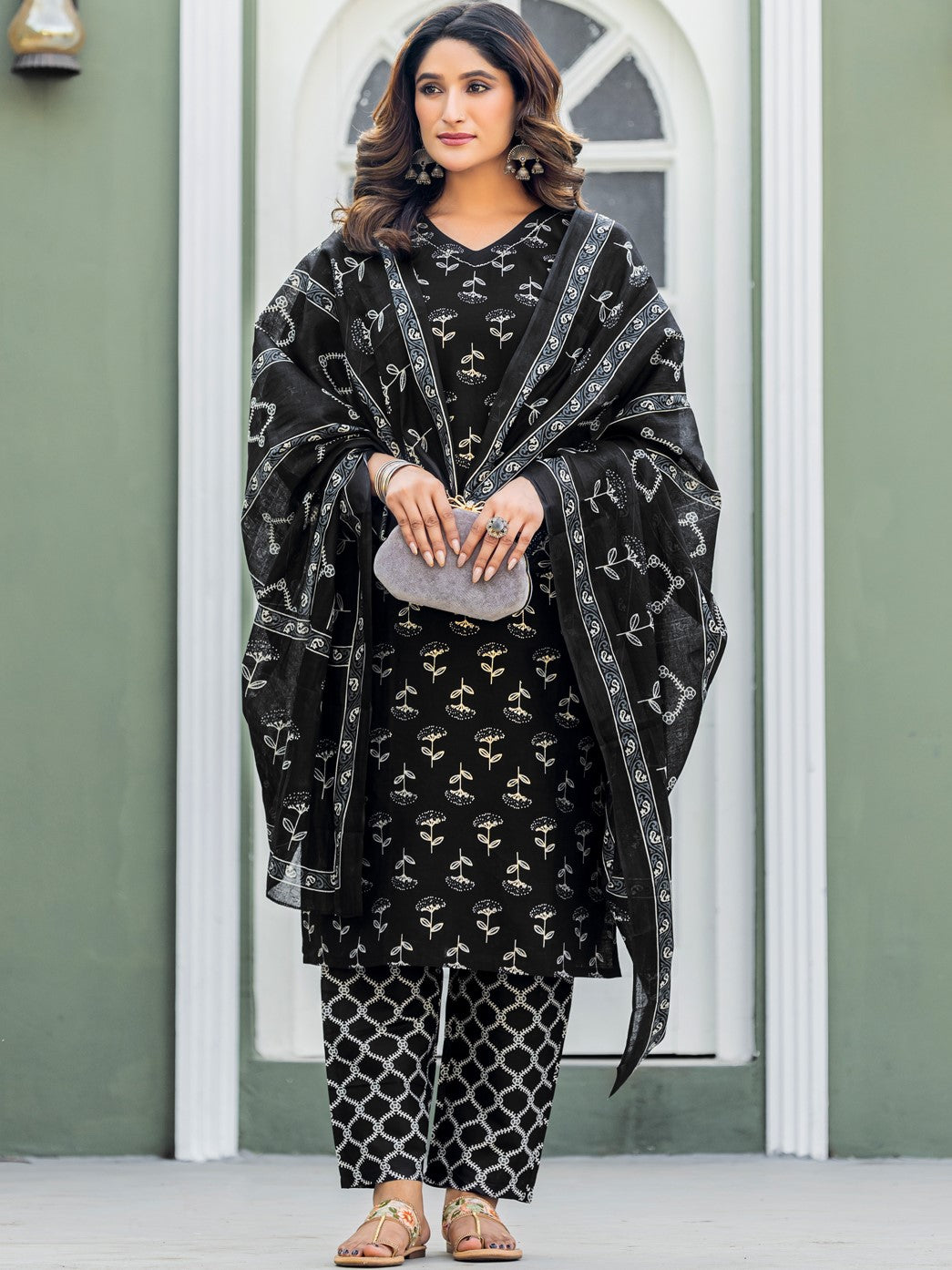Cotton Printed Kurti-Pant With Dupatta