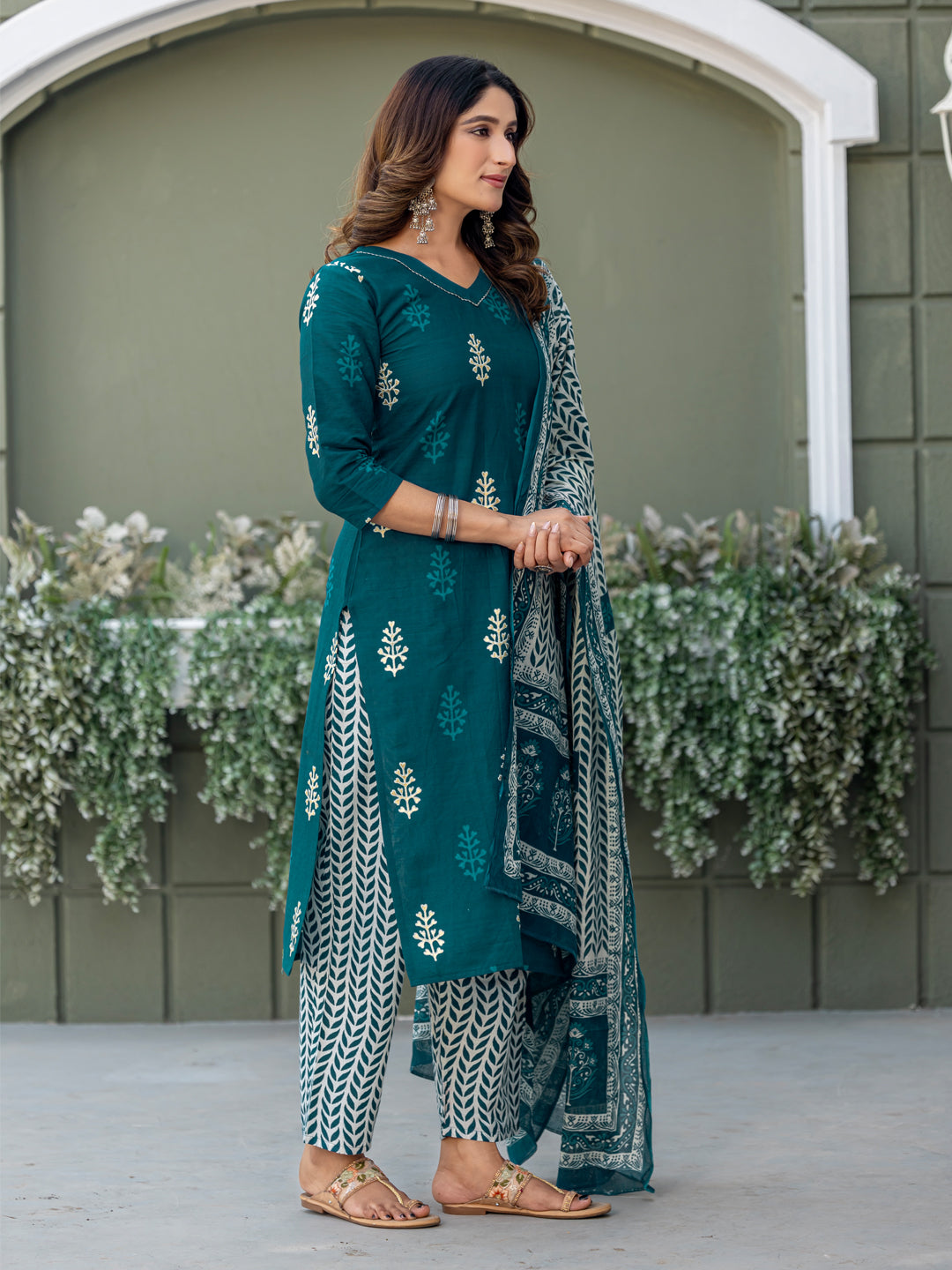 Cotton Printed Kurti-Pant With Dupatta
