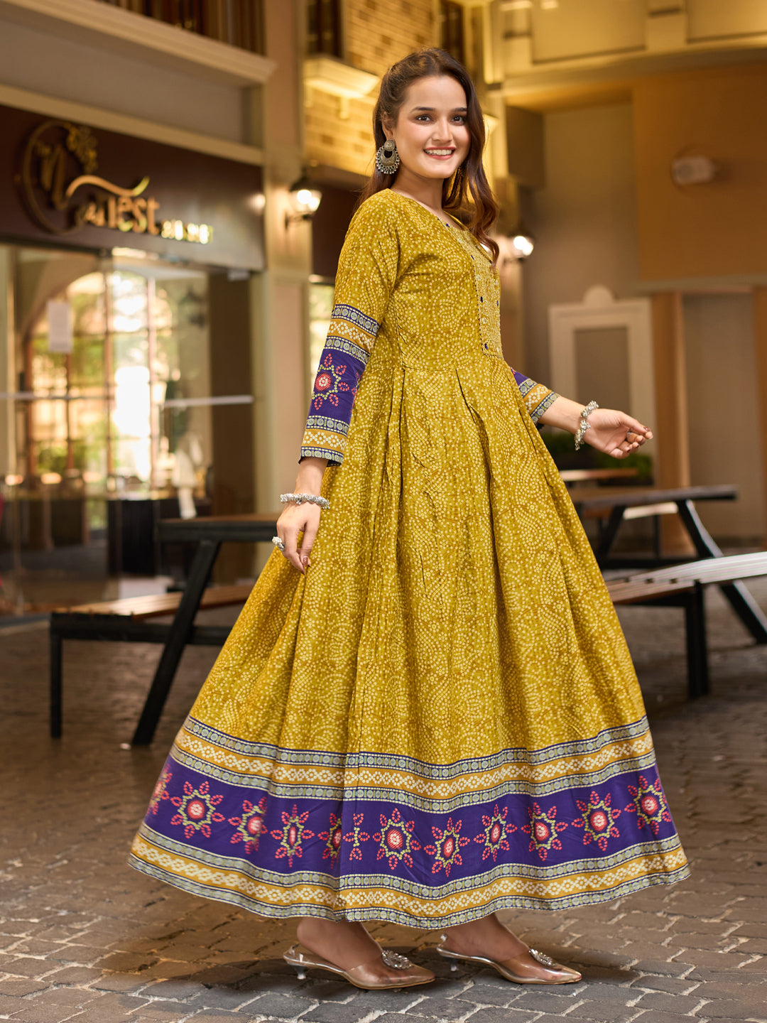 Rayon Printed Embroidered Gown