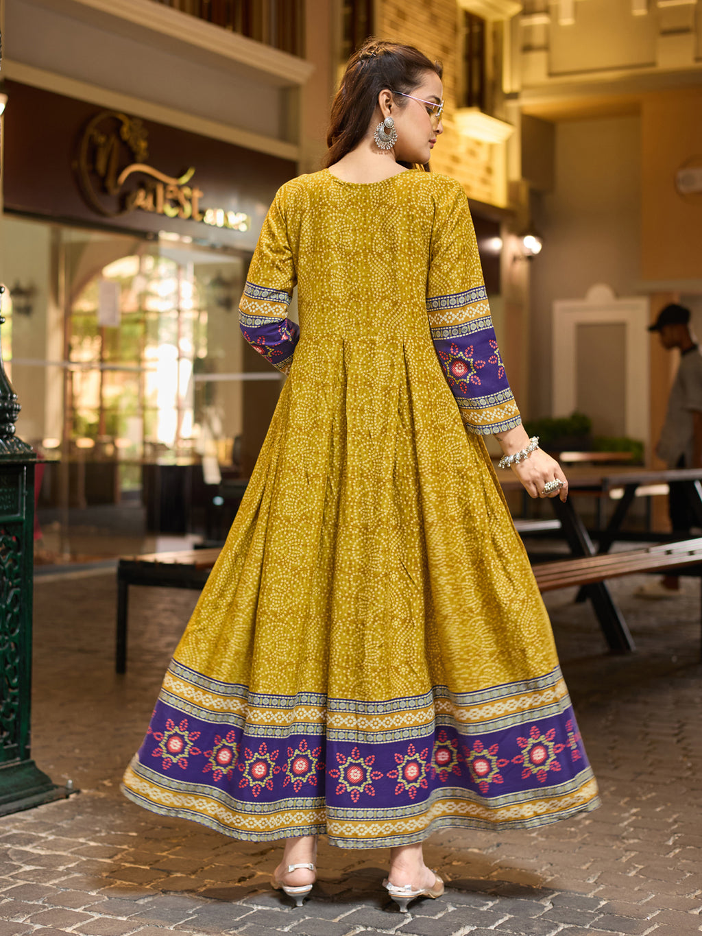 Rayon Printed Embroidered Gown