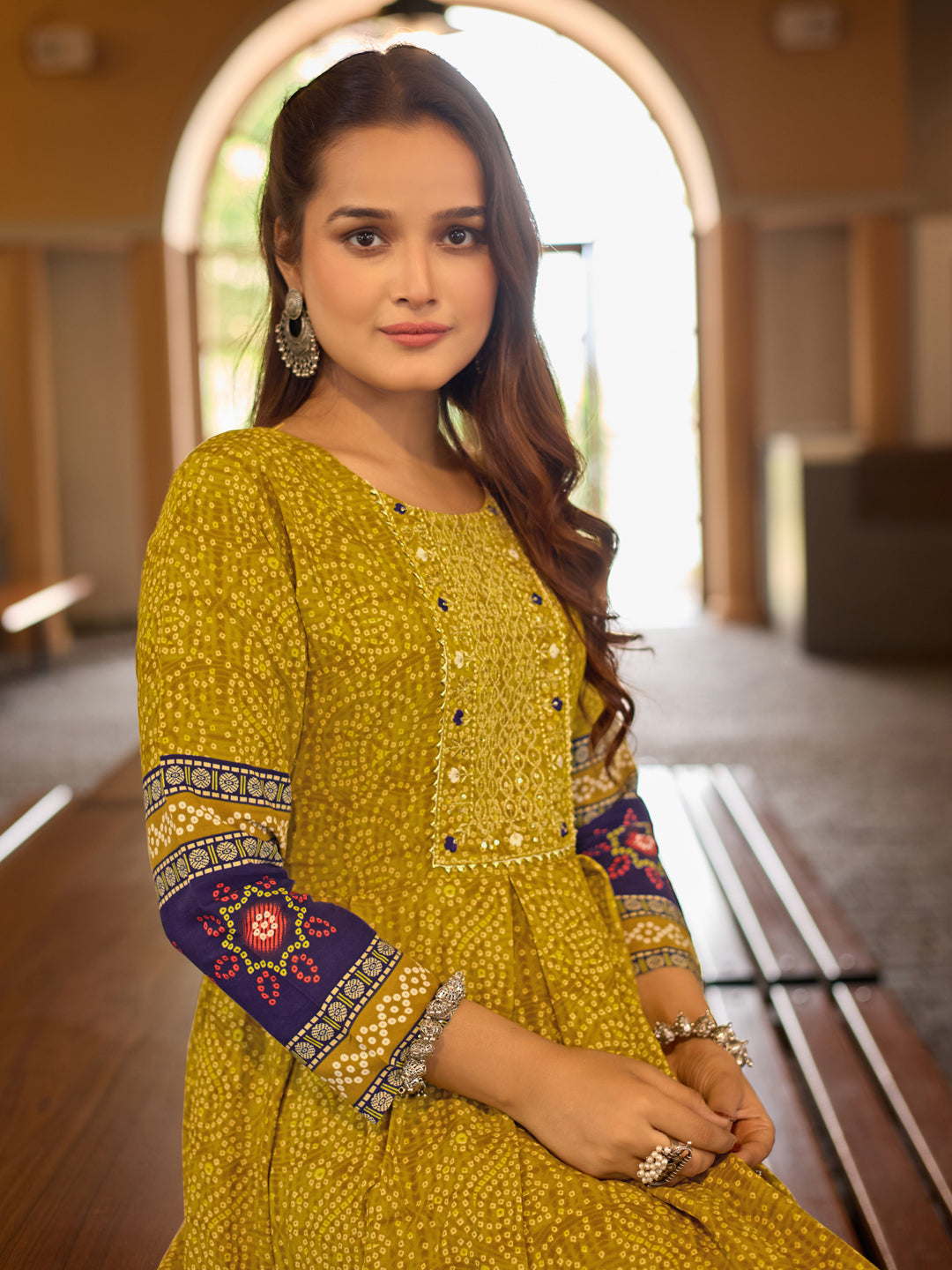 Rayon Printed Embroidered Gown